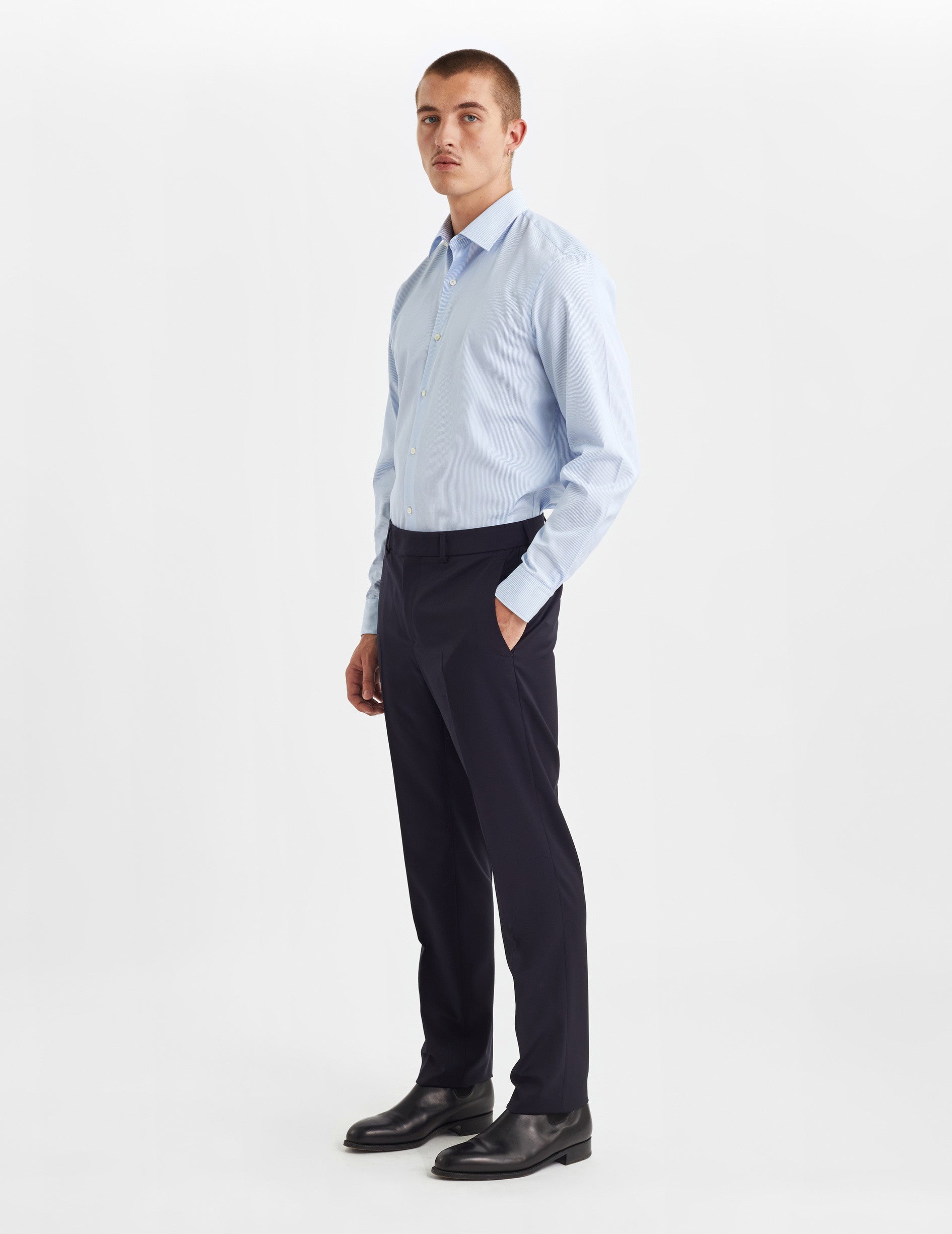 Chemise Semi-ajustée rayée bleue - Popeline - Col Figaret