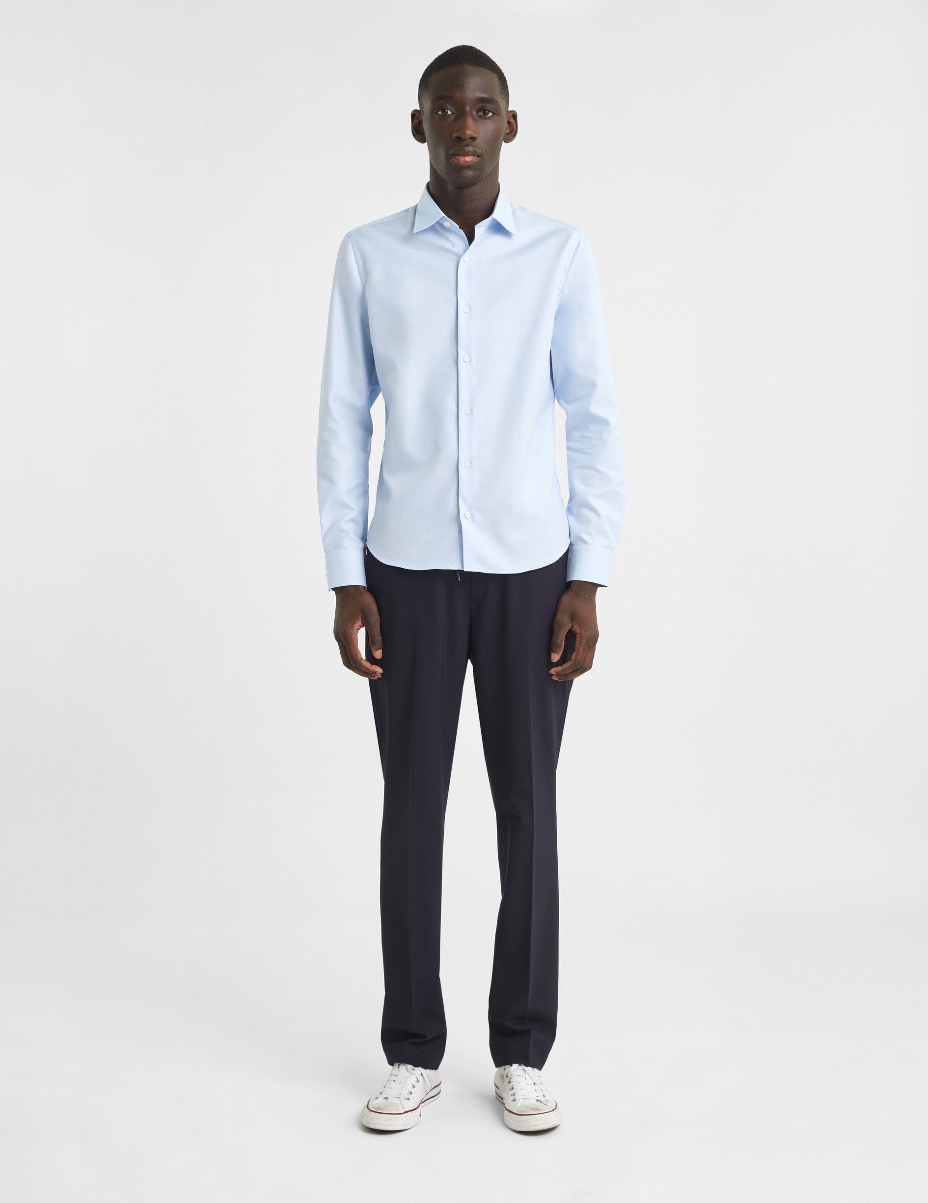 Chemise Ajustée bleue - Façonné - Col Figaret