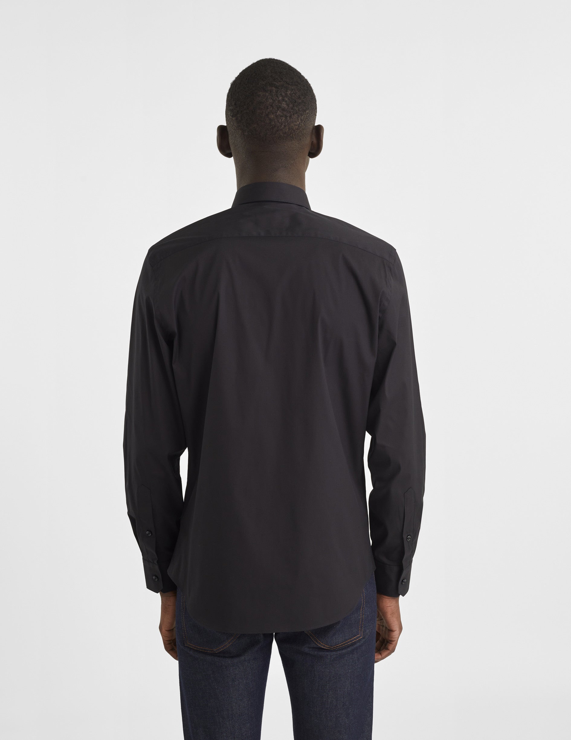 Chemise Semi-ajustée stretch noire - Popeline - Col Figaret