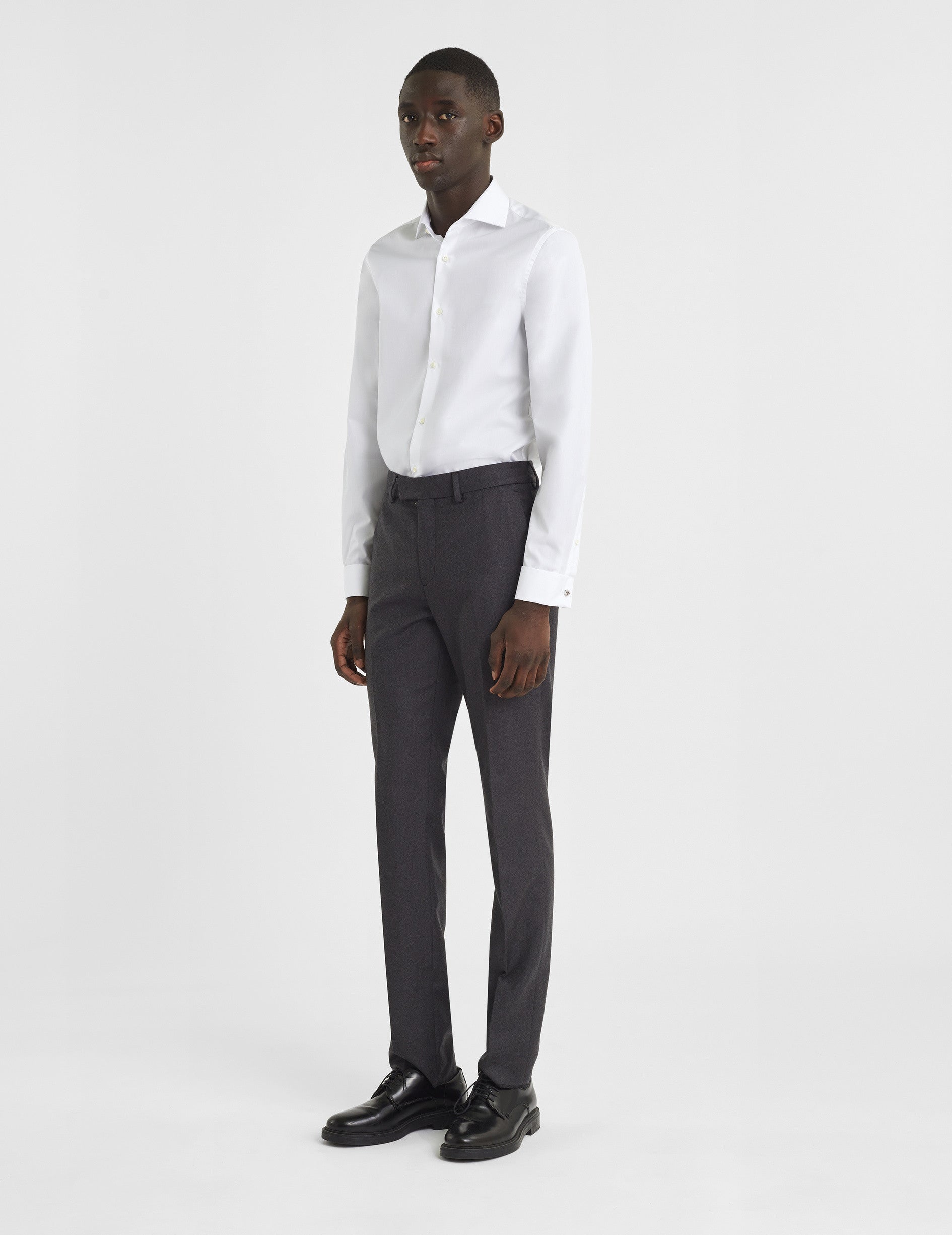 Chemise Ajustée blanche - Popeline - Col Italien - Poignets Mousquetaires