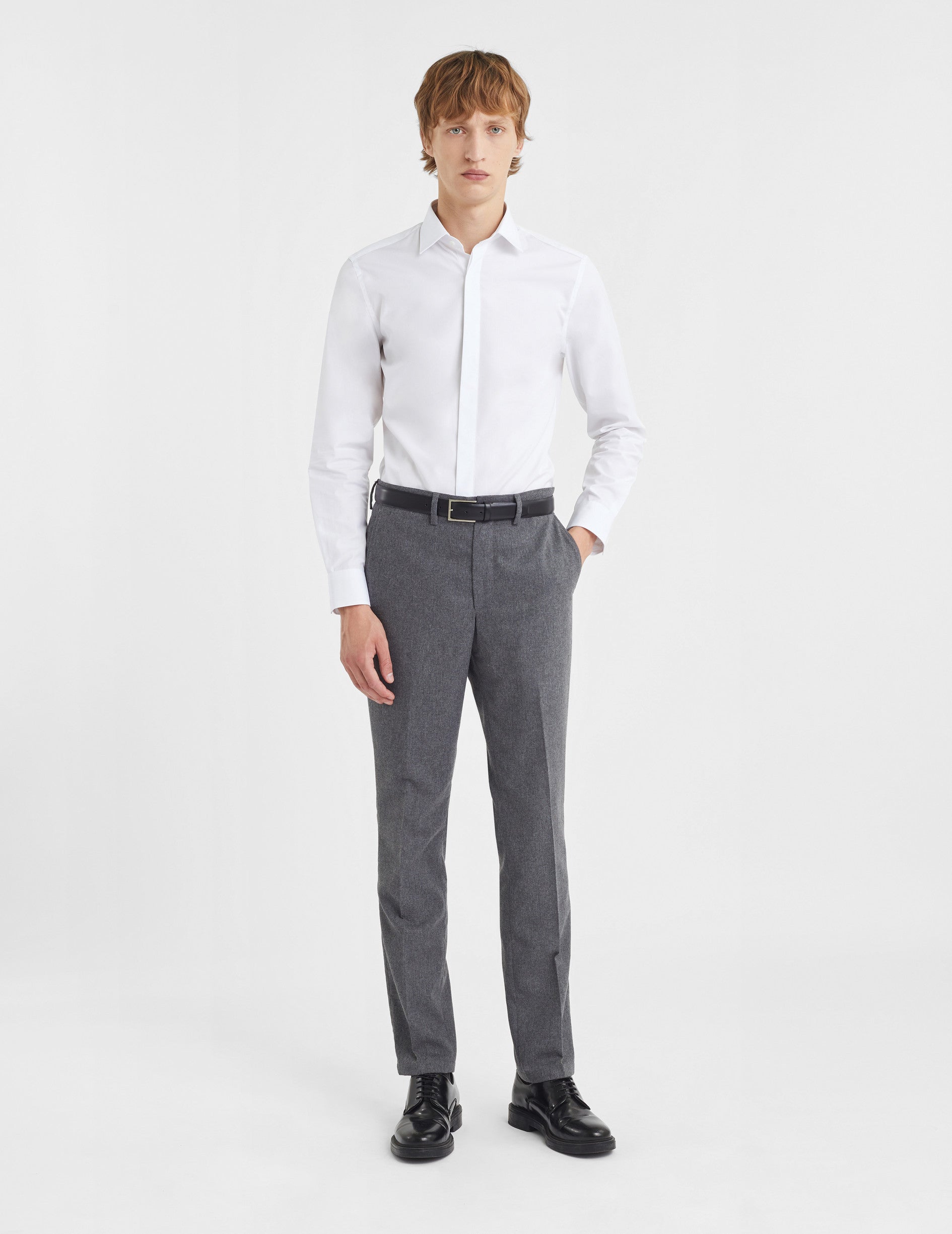 Fitted Hidden buttons placket white shirt - Poplin - Figaret Collar