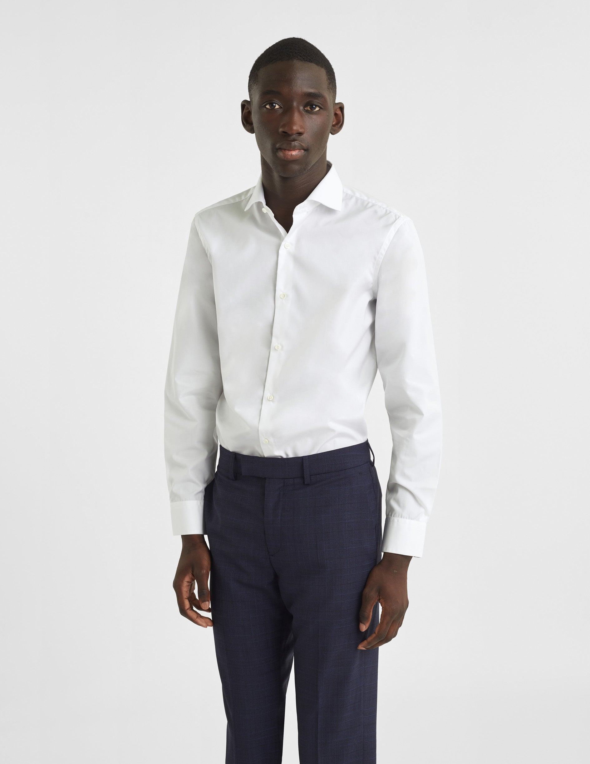 Semi-fitted white wrinkle-free shirt - Poplin - Italian Collar