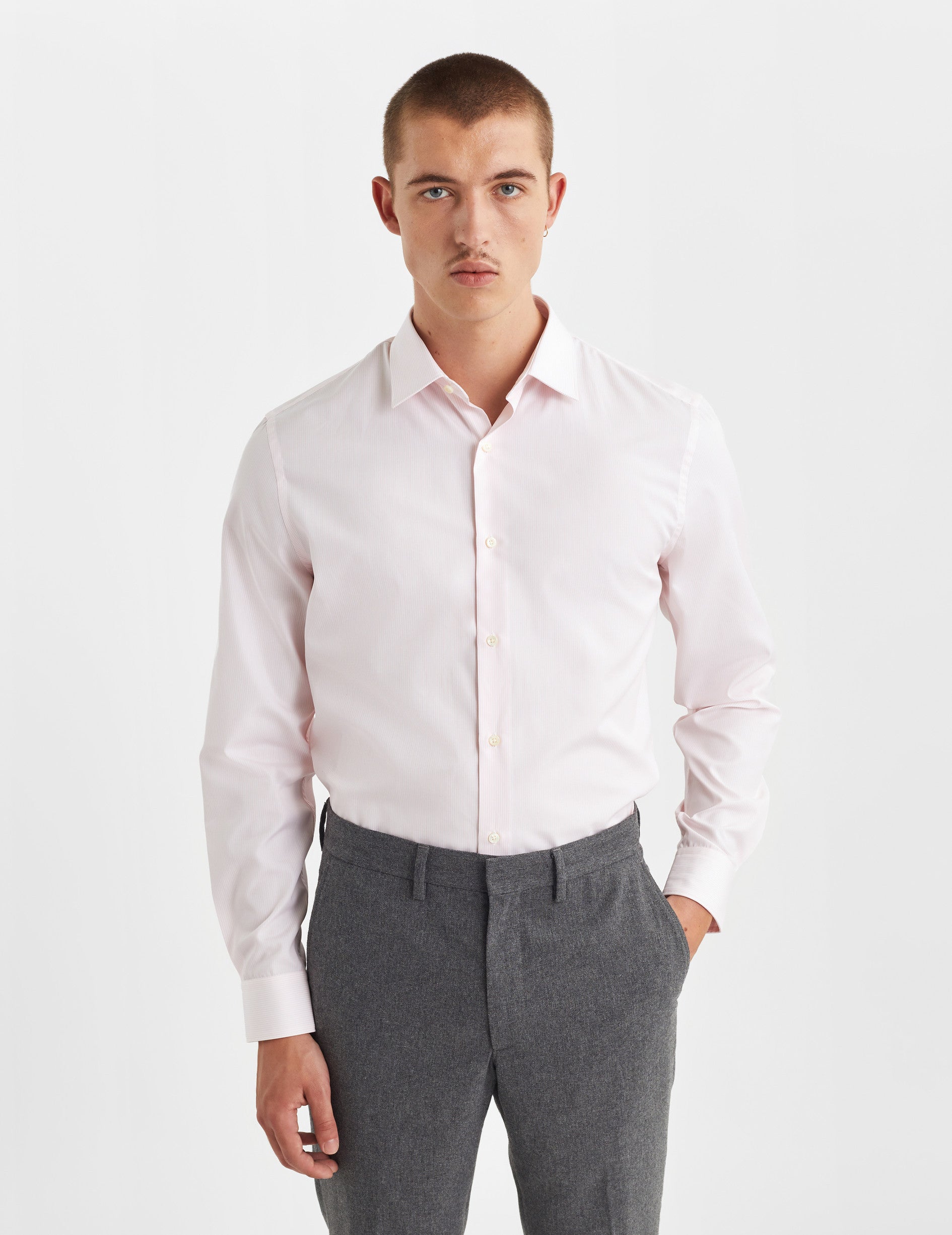 Chemise Ajustée rayée rose - Popeline - Col Figaret