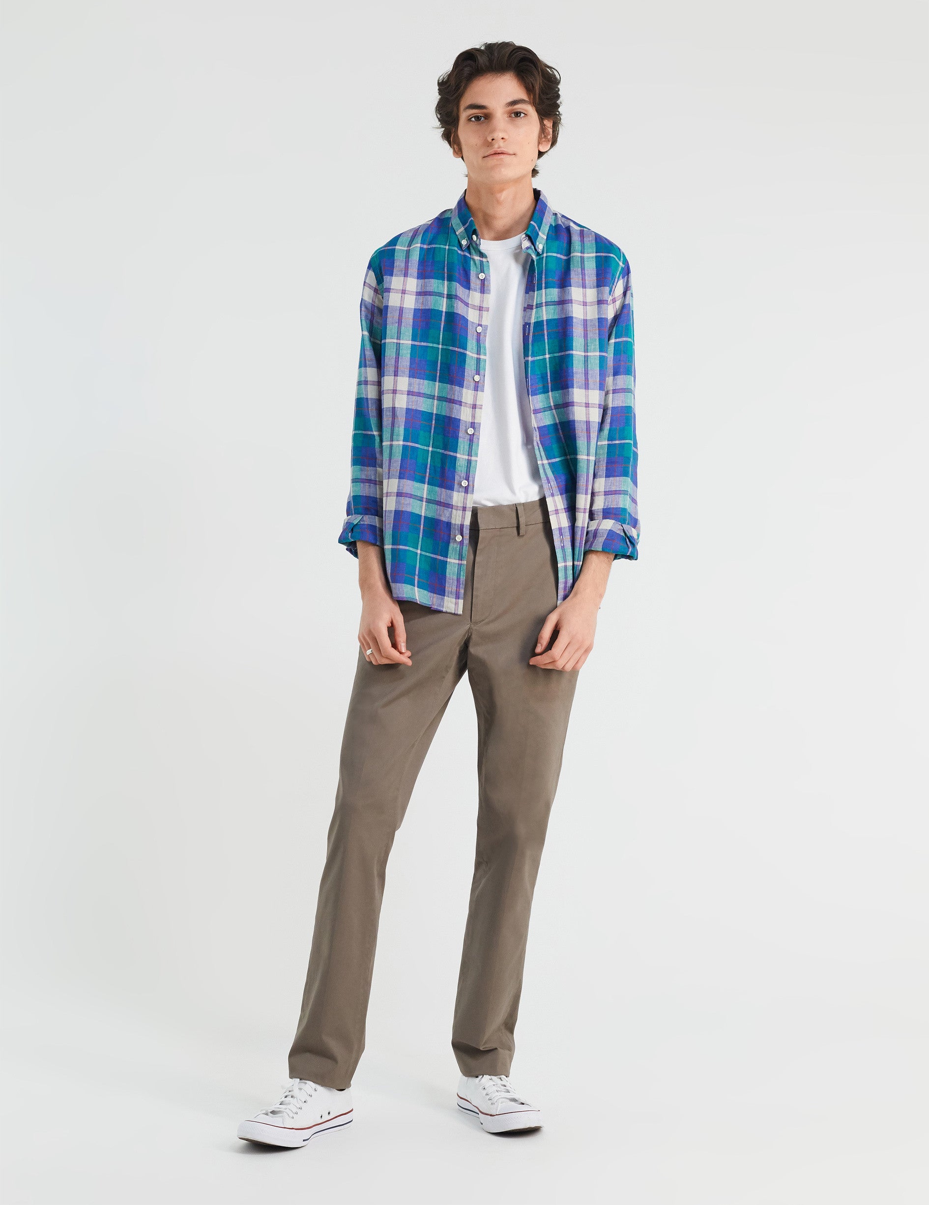 Gaspard linen shirt with blue checks - Linen - American Collar