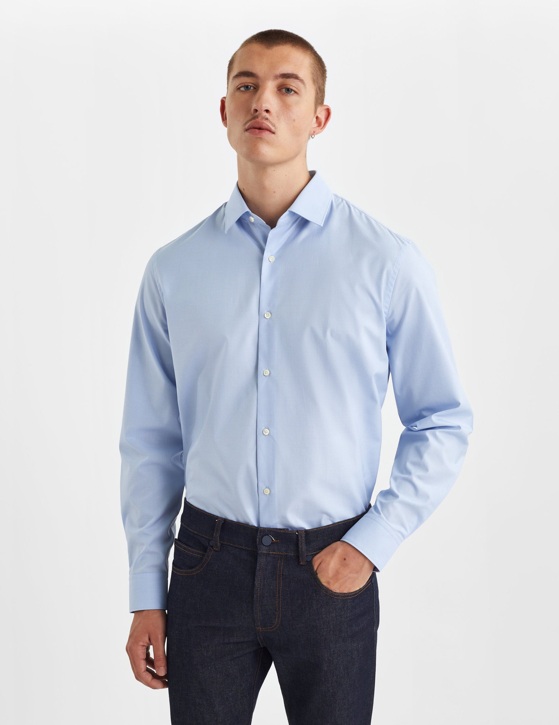 Chemise Semi-ajustée bleue - Popeline - Col Figaret