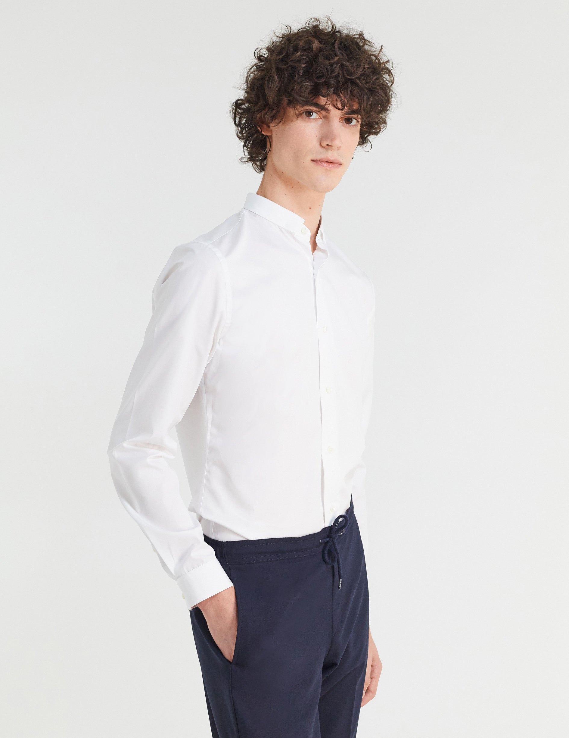 Fitted white shirt - Poplin - Sewn Collar