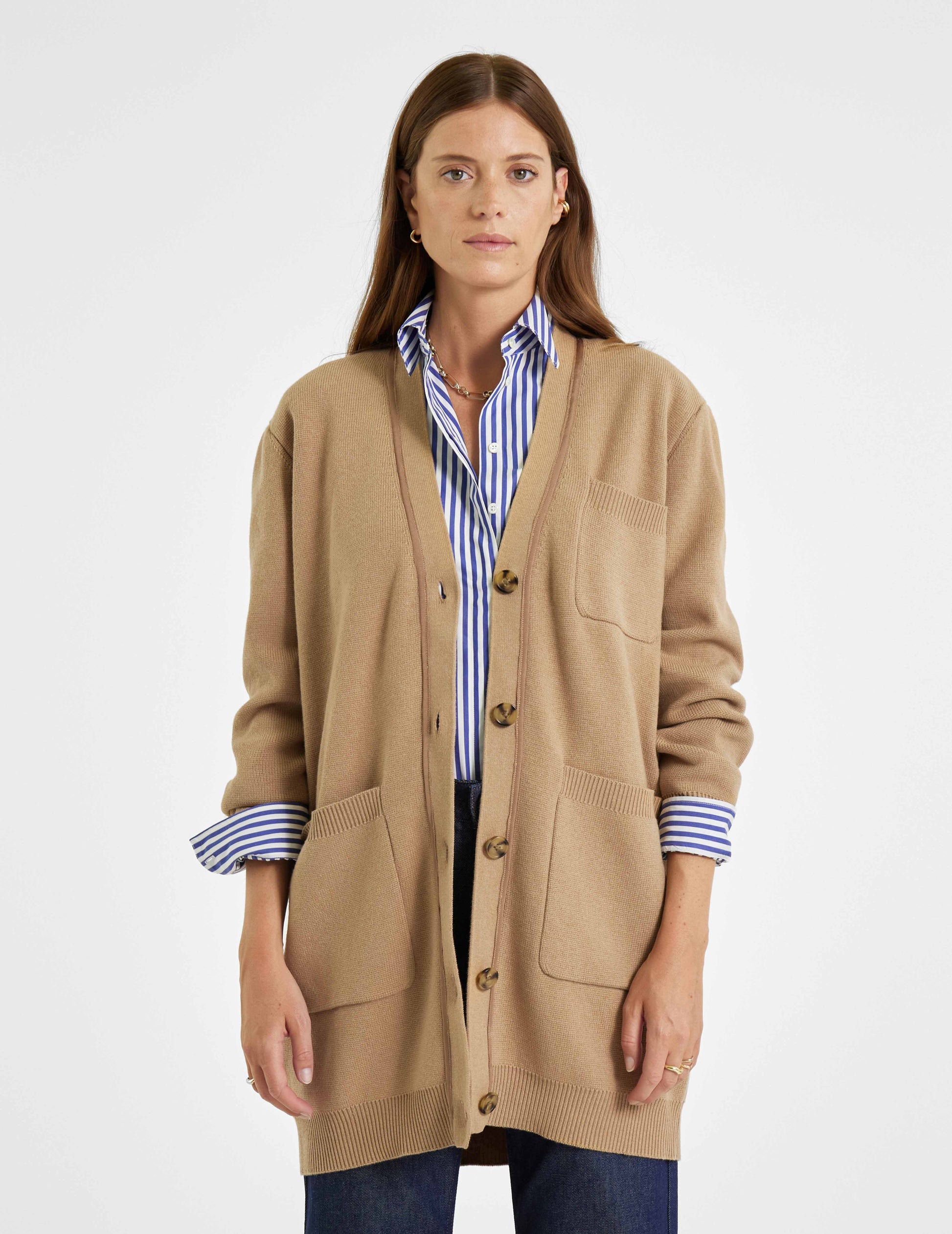 Enaëlle beige wool and cotton cardigan