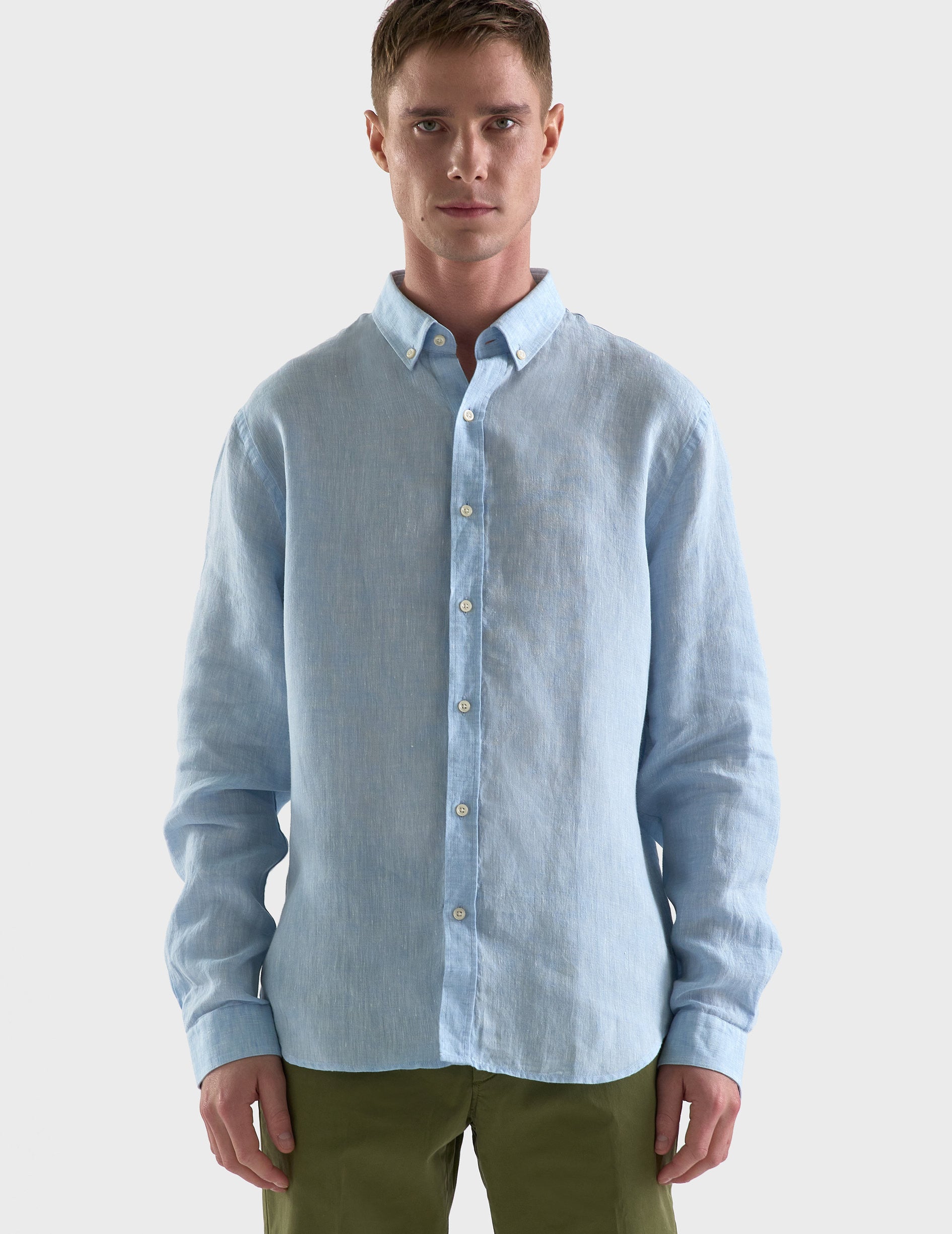 Chemise Gaspard en lin bleu clair - Lin - Col Américain