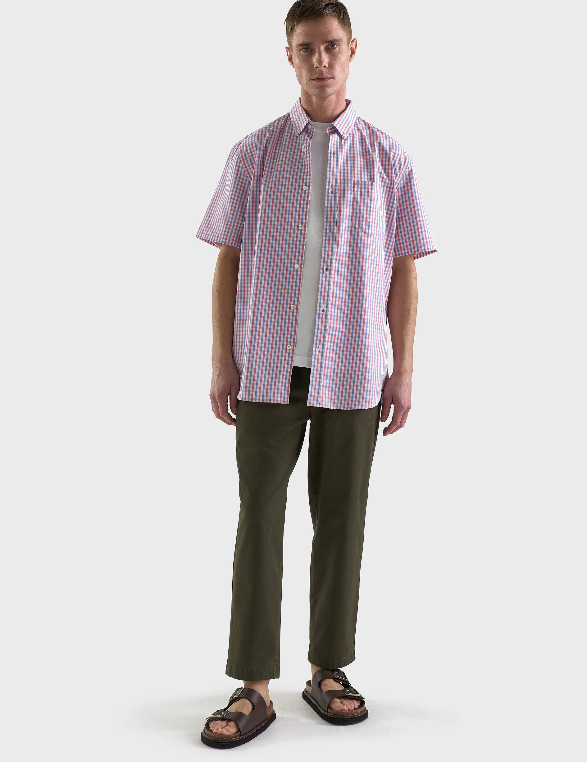 Classic Checked Short Sleeve Shirt - Poplin - American Collar
