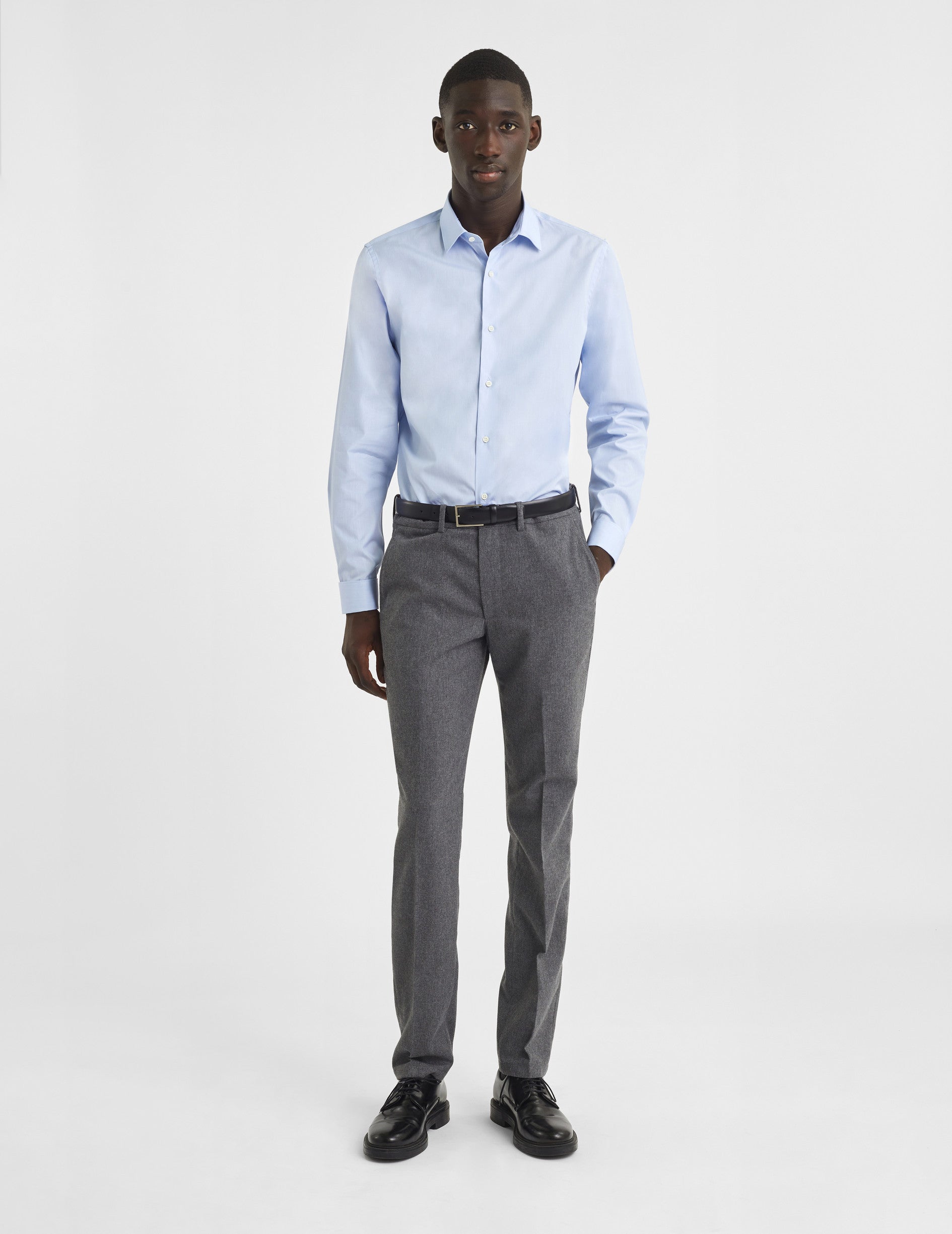 Chemise Semi-ajustée rayée bleue - Popeline - Col Figaret - Poignets Mousquetaires