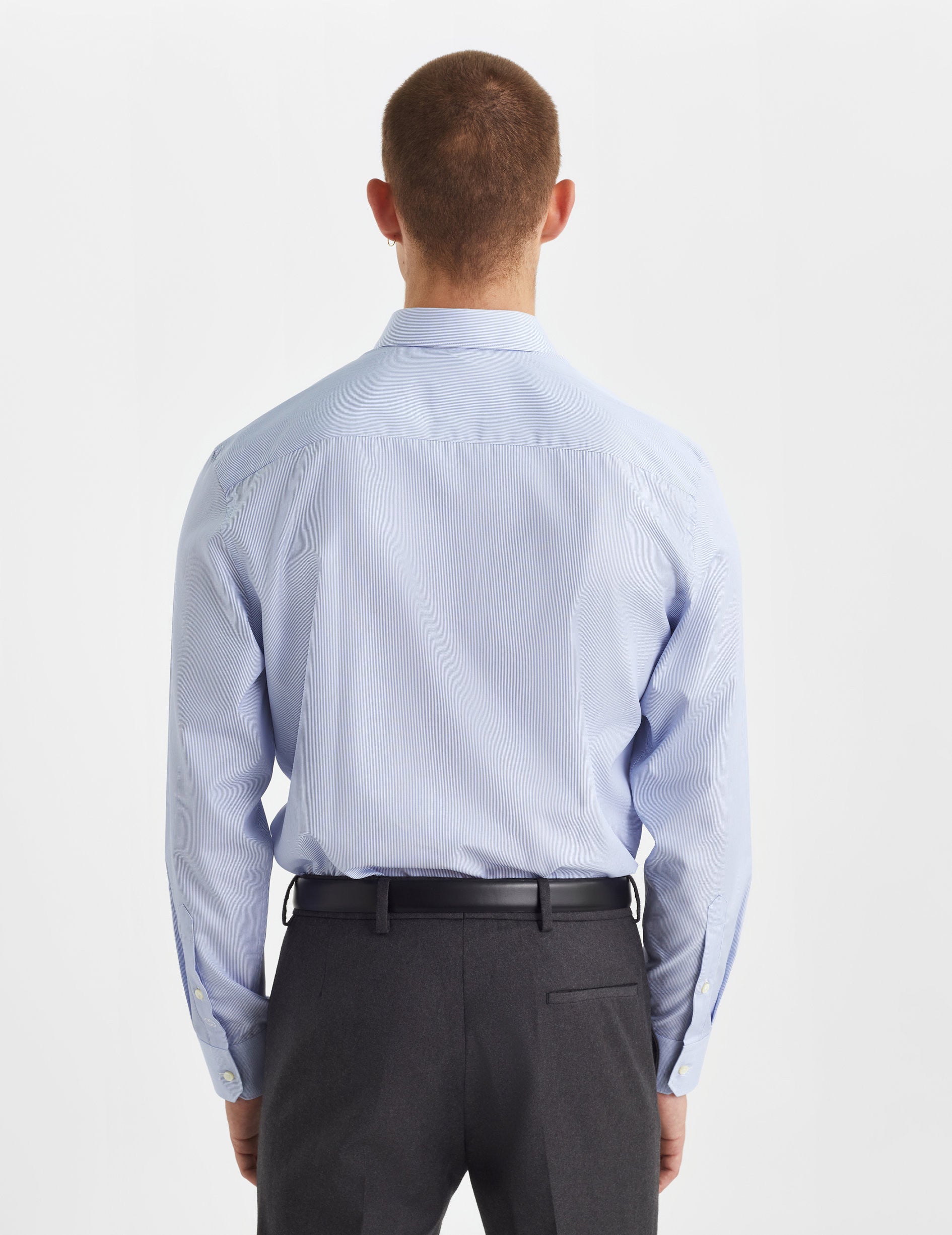 Chemise Semi-ajustée rayée bleue - Popeline - Col Figaret