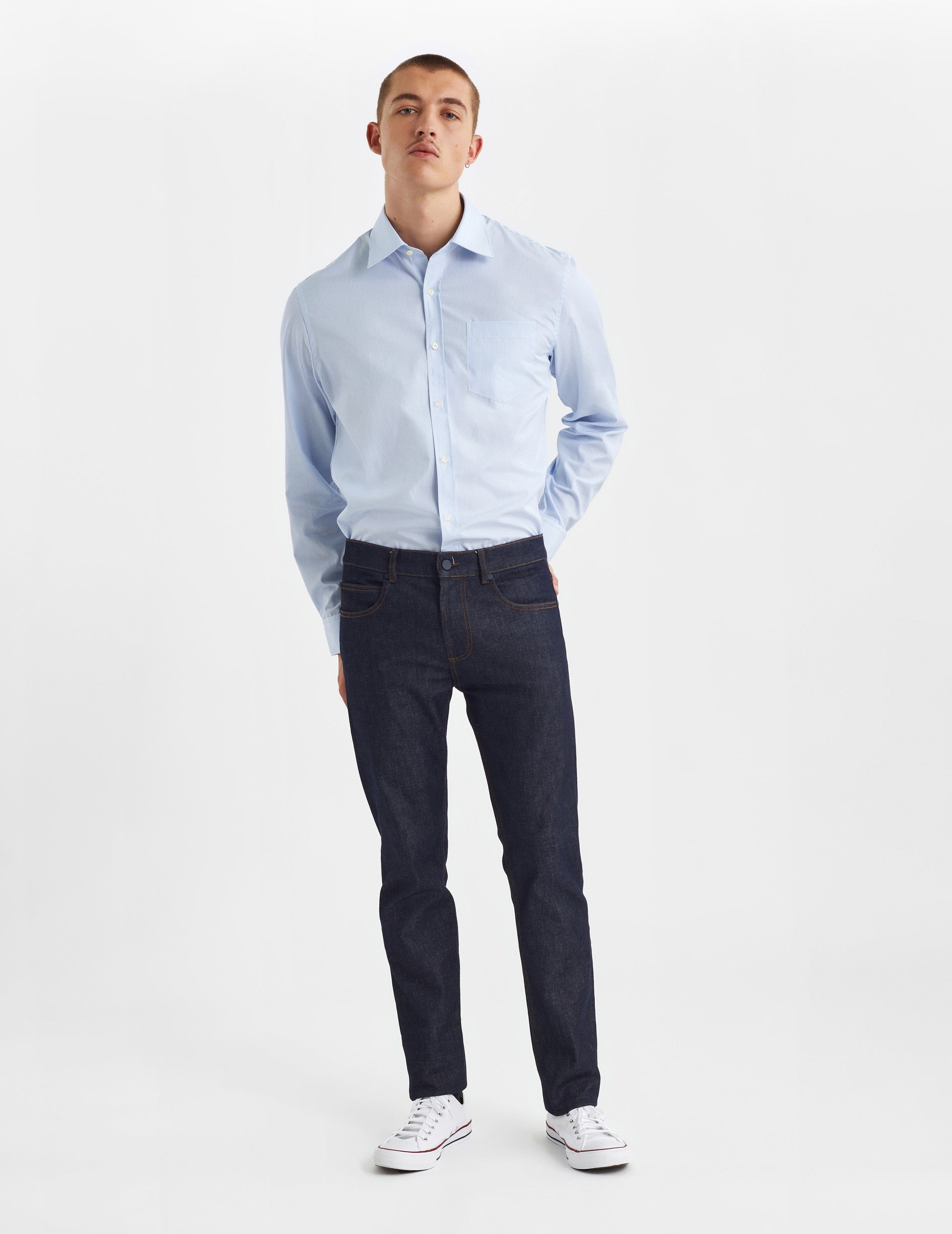 Chemise Classique rayée bleue - Popeline - Col Figaret