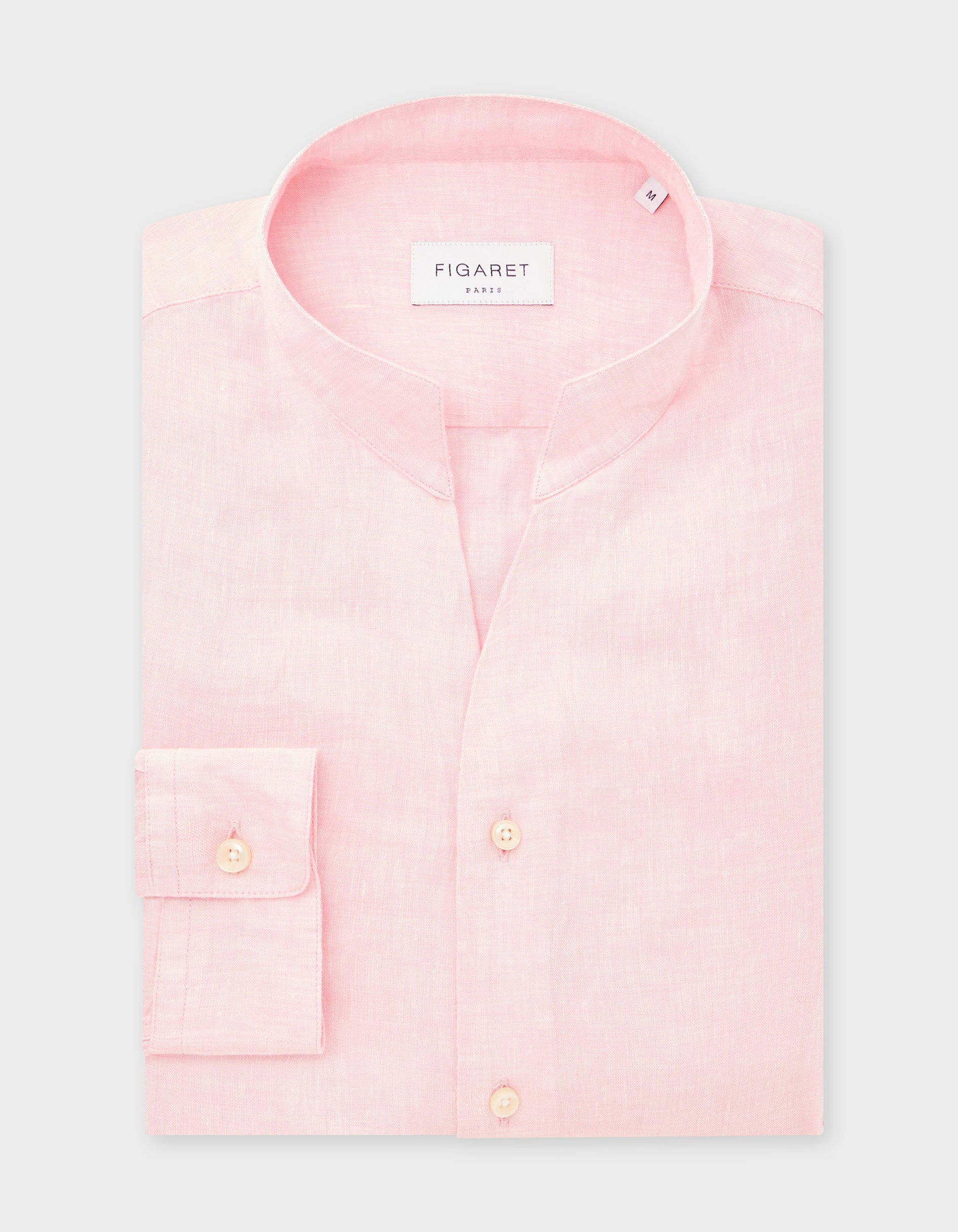 Carl light pink linen shirt - Linen - Open straight Collar