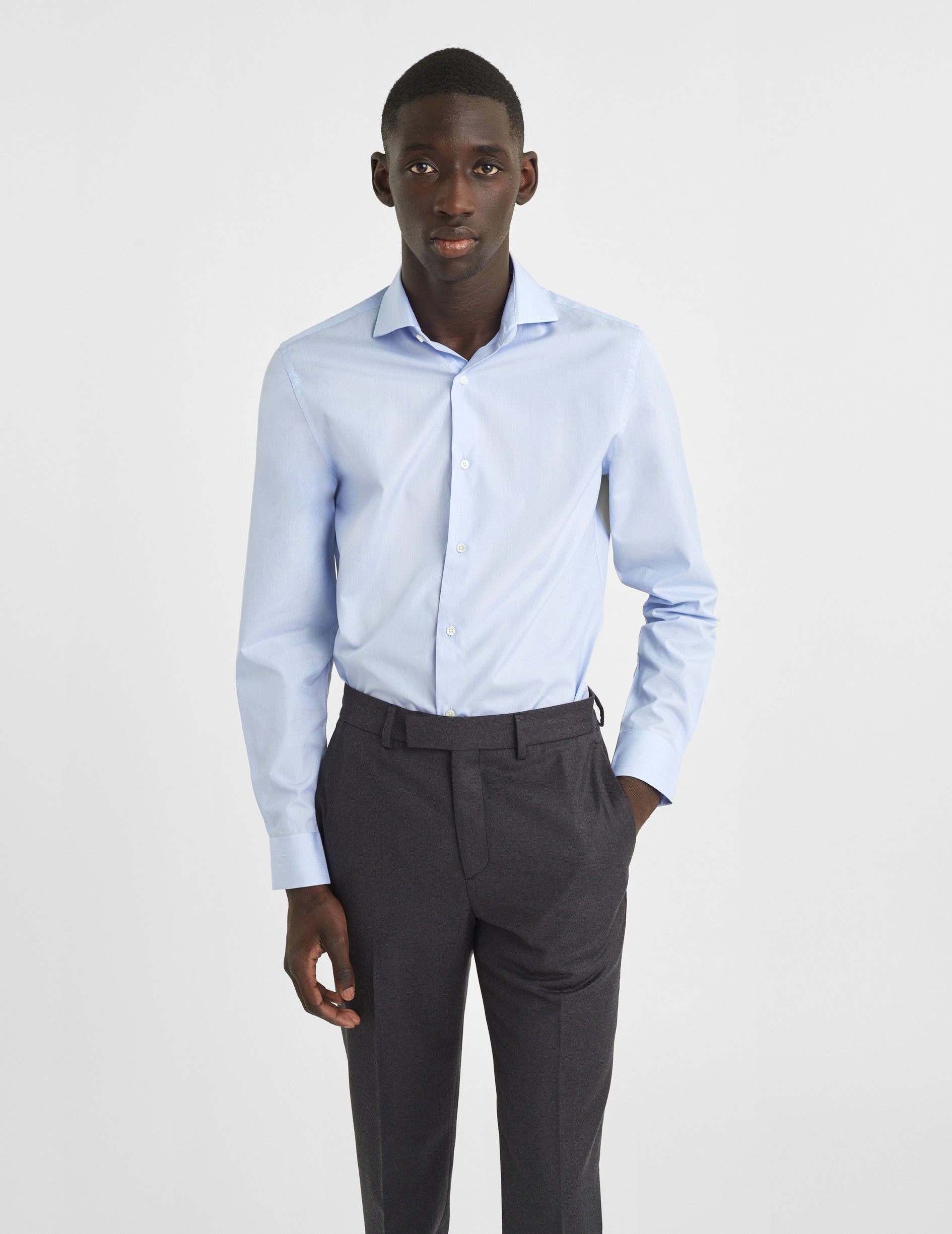 Chemise Ajustée rayée bleue - Popeline - Col Italien