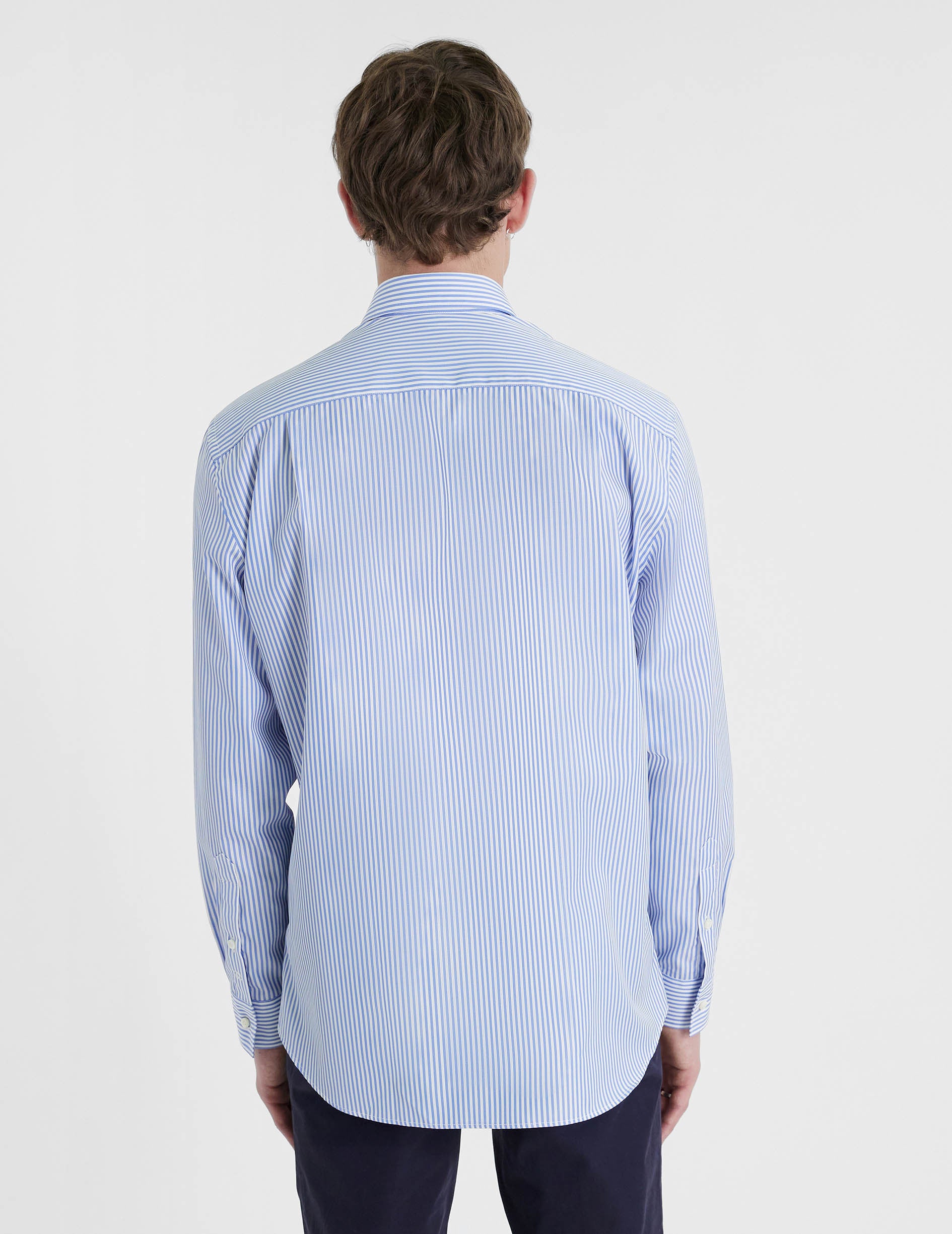 Chemise Classique rayée bleue - Popeline - Col Américain