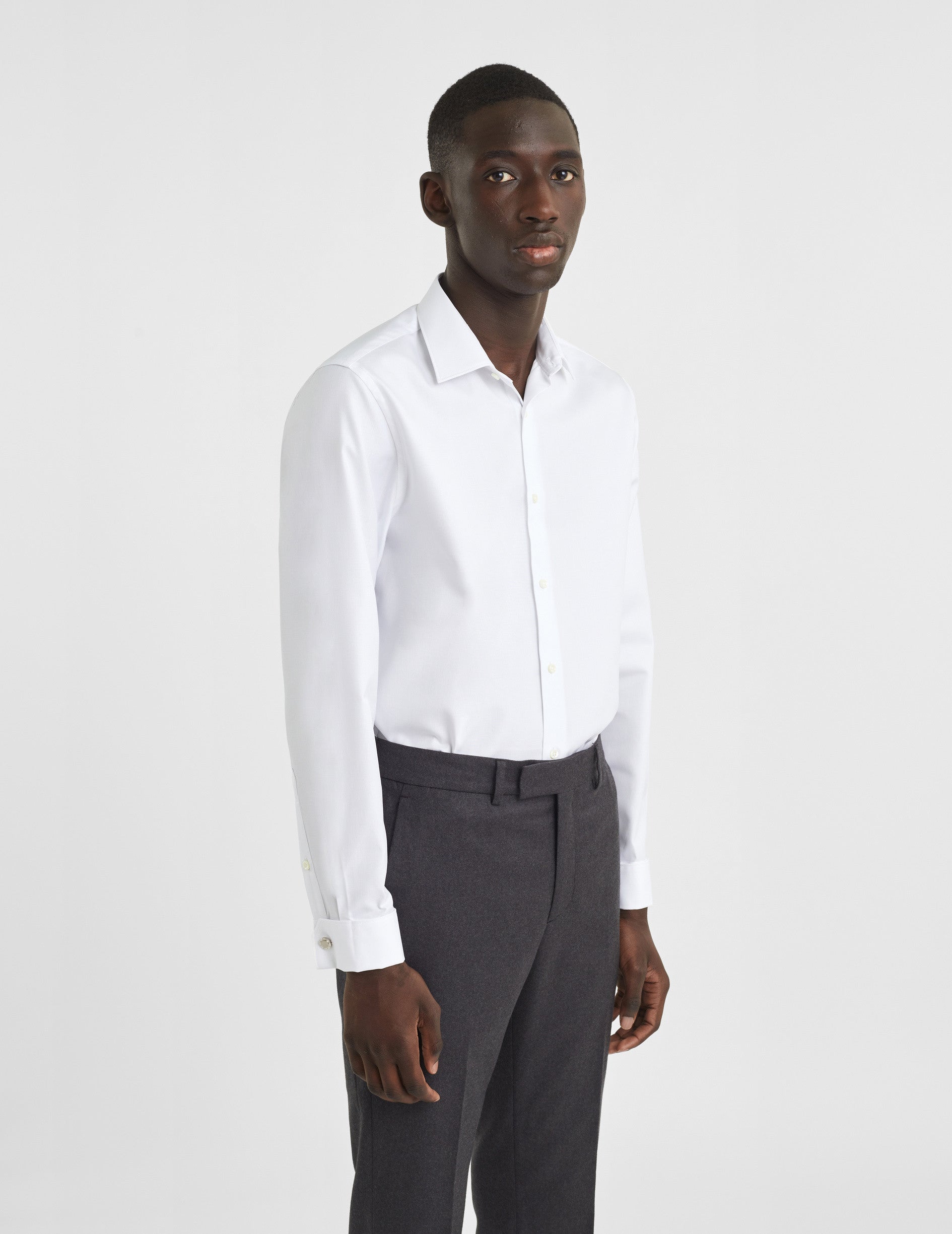 Chemise Semi-ajustée blanche - Façonné - Col Figaret - Poignets Mousquetaires