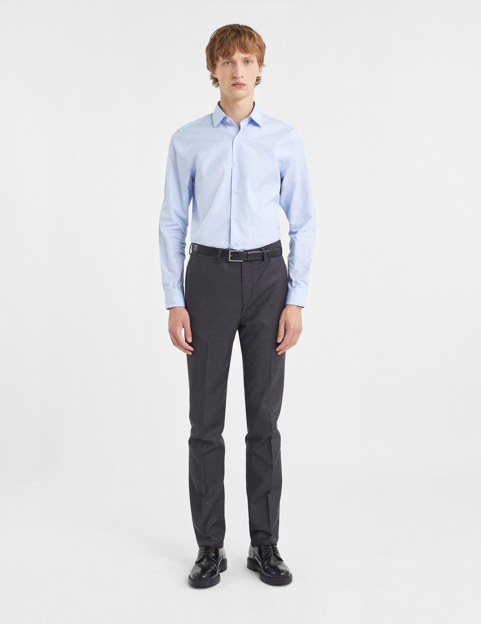 Chemise Ajustée rayée bleue - Popeline - Col Figaret