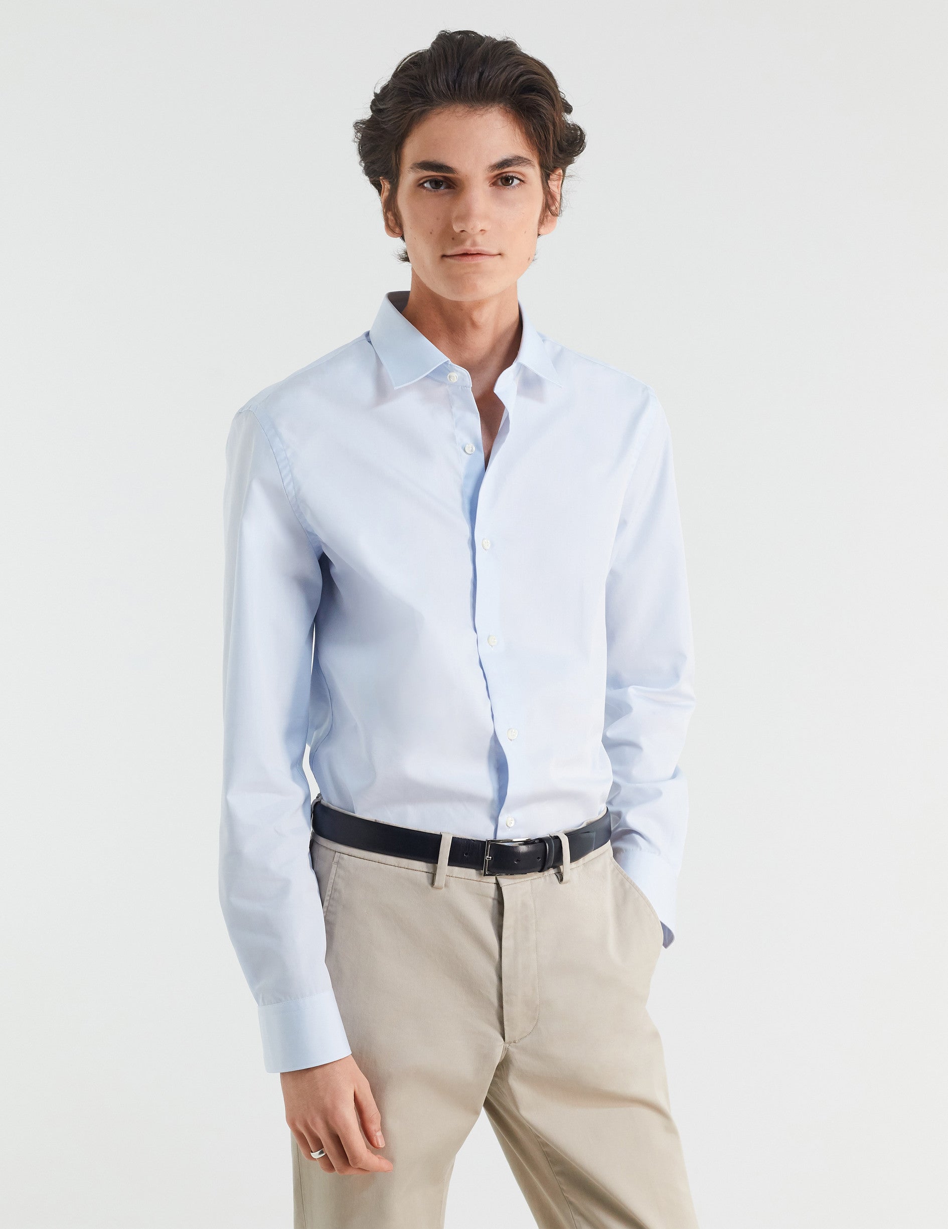 Chemise Ajustée bleue - Popeline - Col Figaret