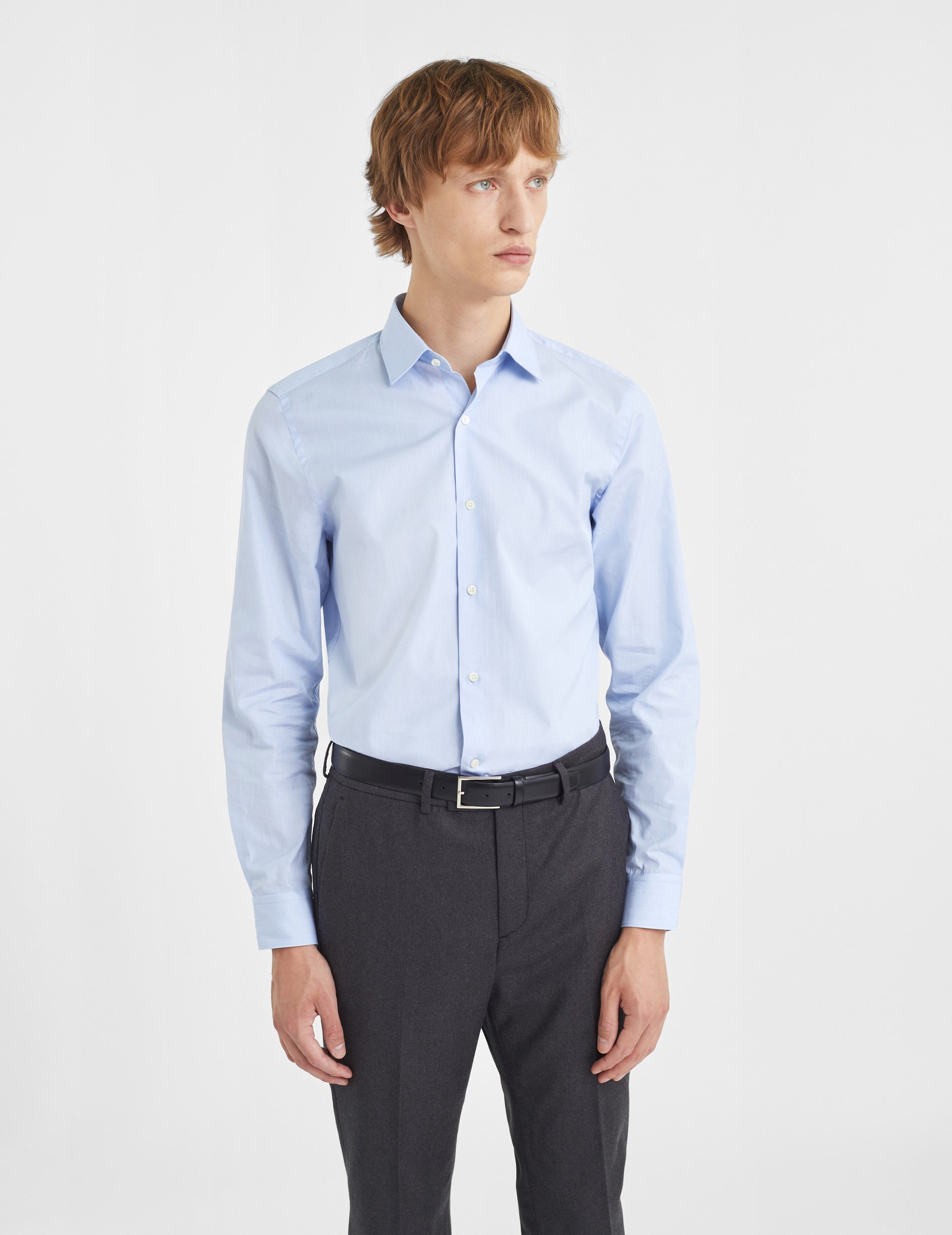 Chemise Ajustée rayée bleue - Popeline - Col Figaret