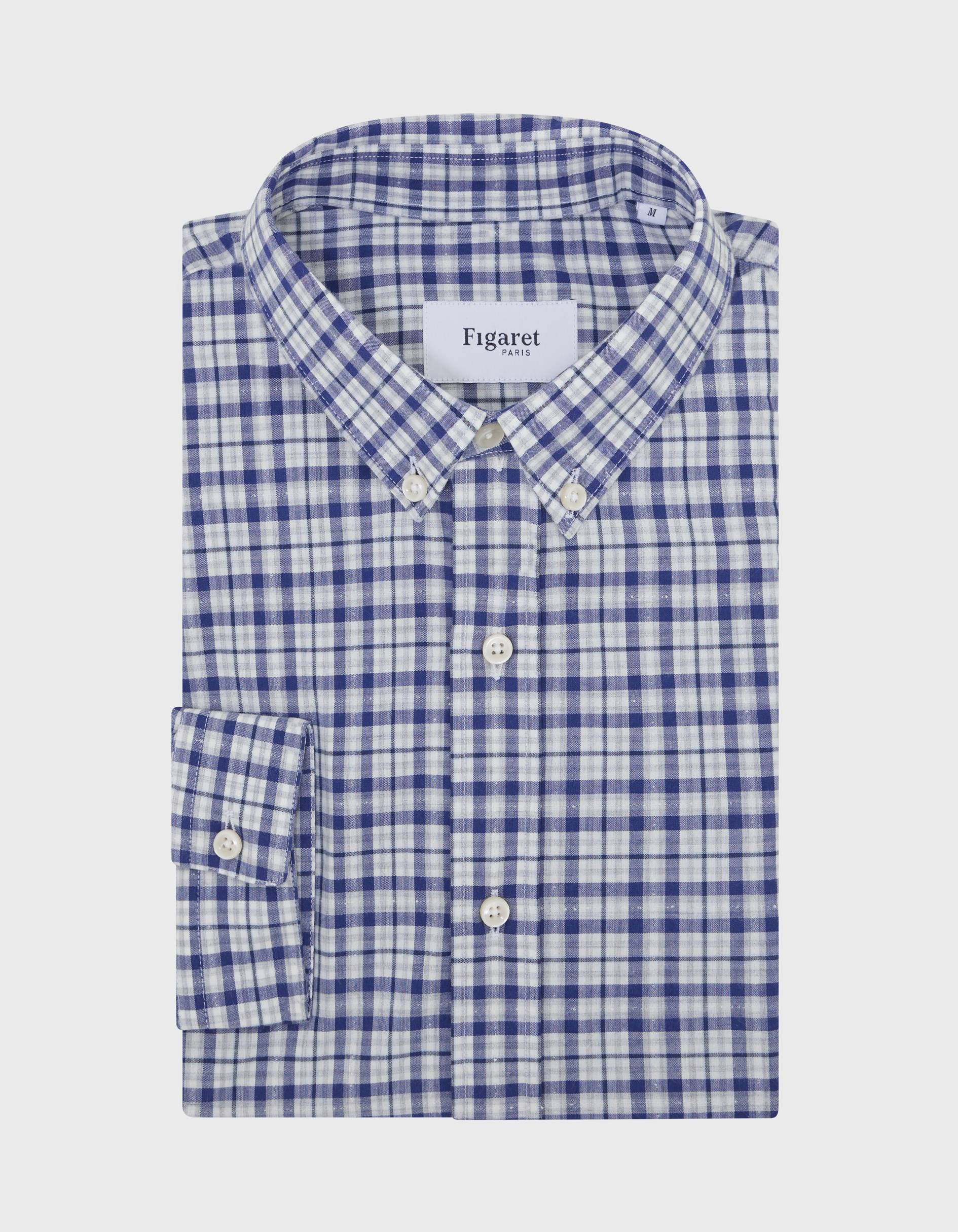 Gaspard shirt with blue checks - Poplin - American Collar
