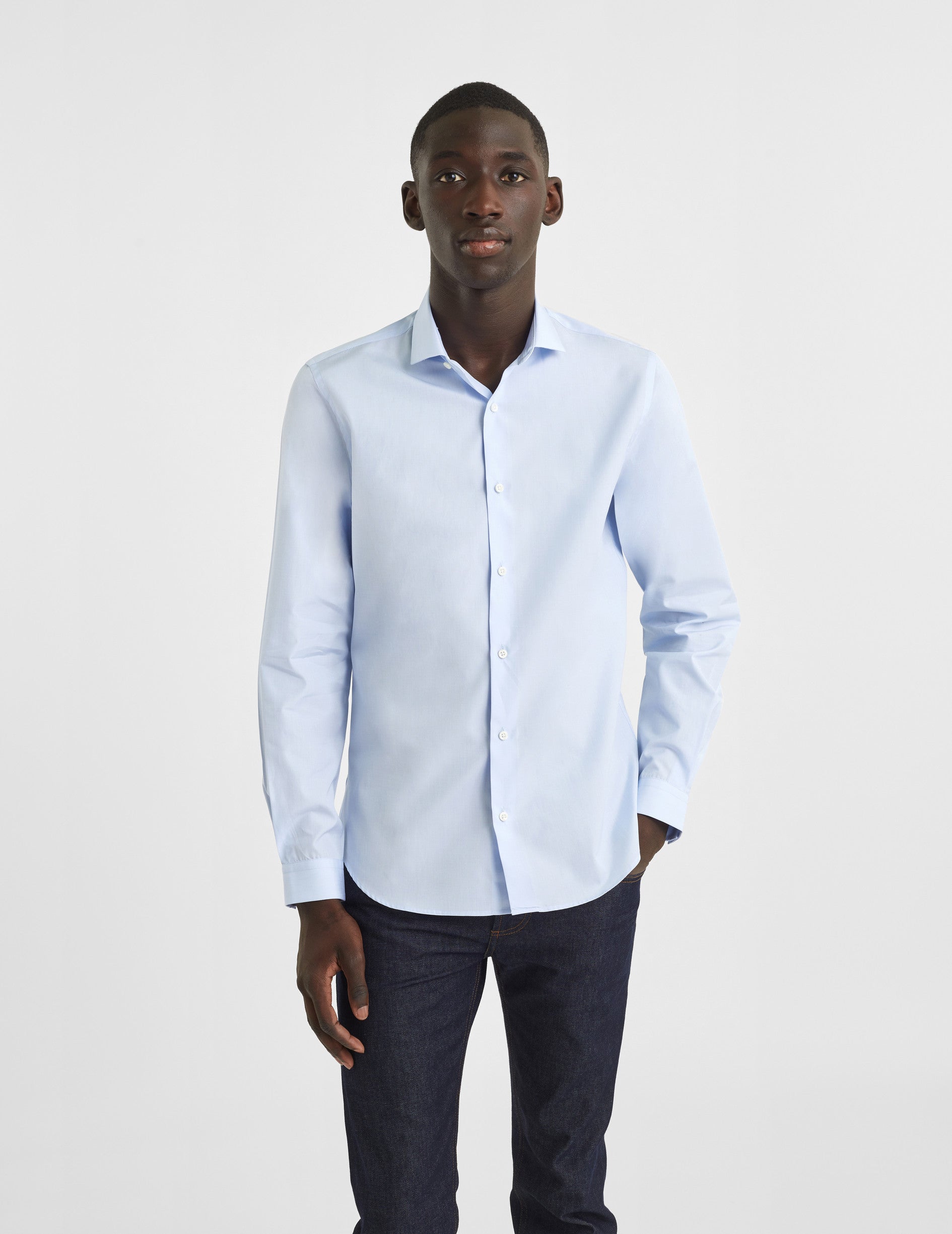 Chemise Ajustée bleue - Fil-à-fil - Col Fin