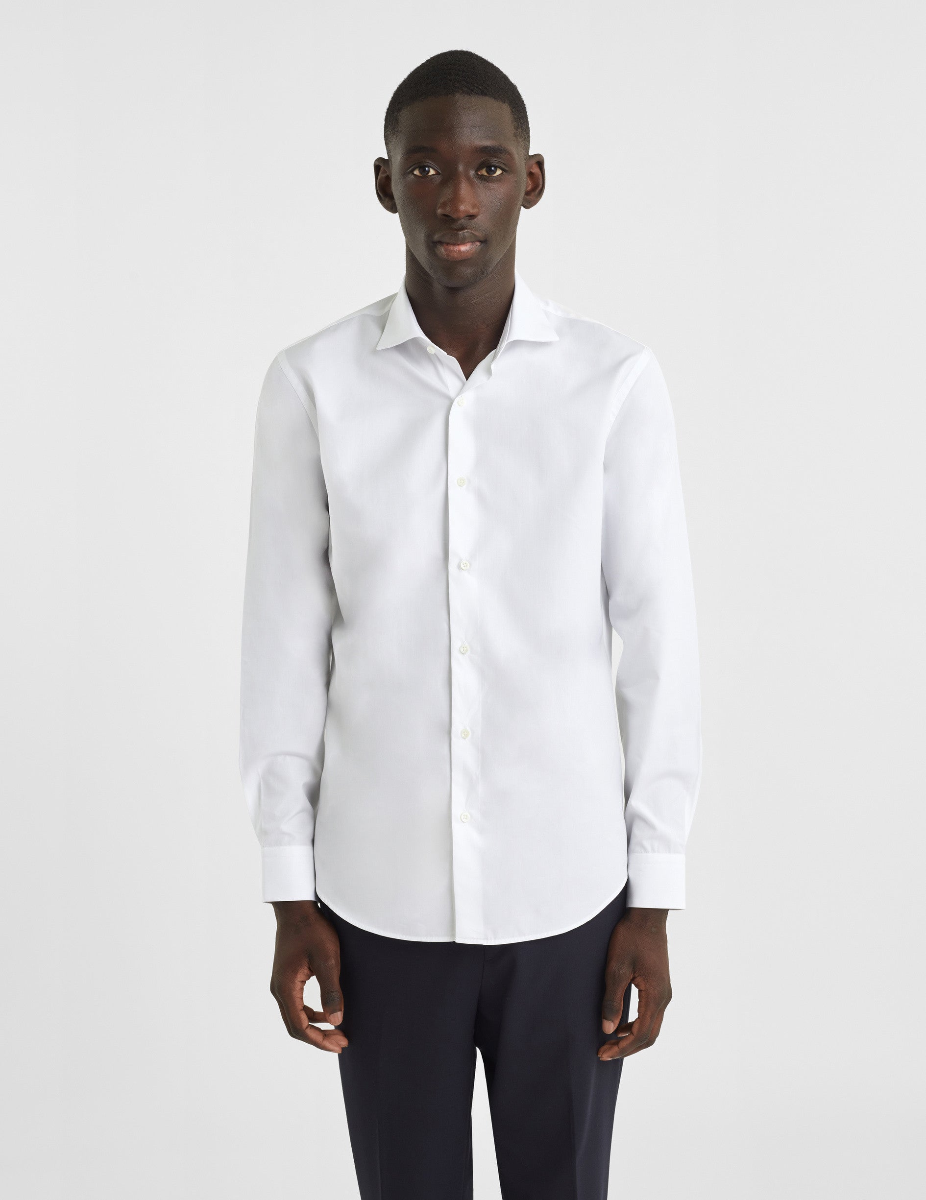 Chemise Semi-ajustée blanche - Popeline - Col Italien