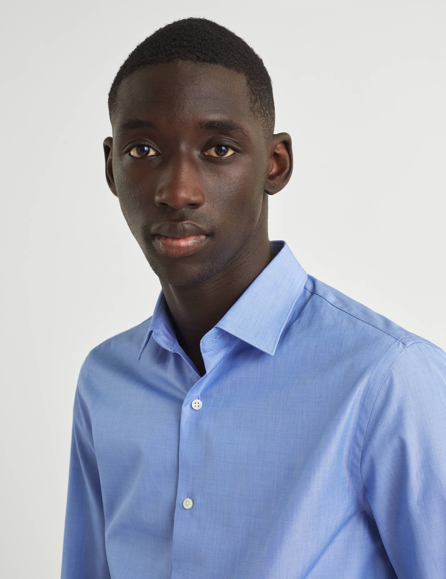 Fitted blue shirt - Fil-à-fil - Figaret Collar