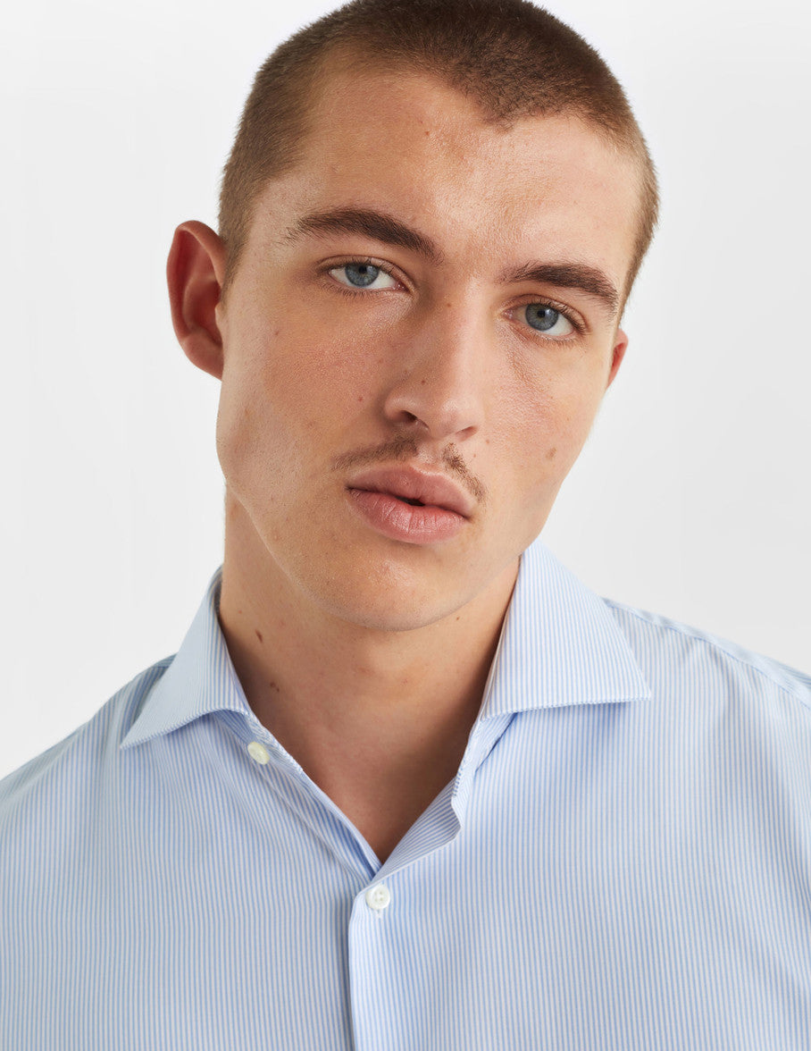 Chemise Semi-ajustée rayée bleue - Popeline - Col Figaret