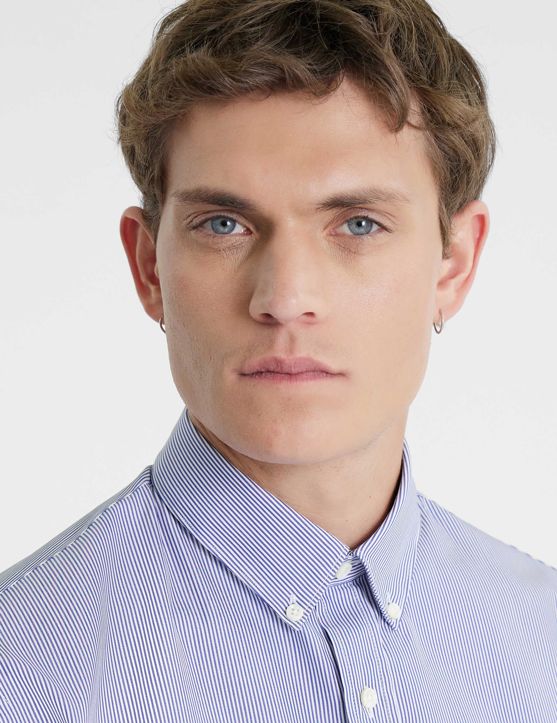 Chemise Classique rayée bleue - Popeline - Col Américain