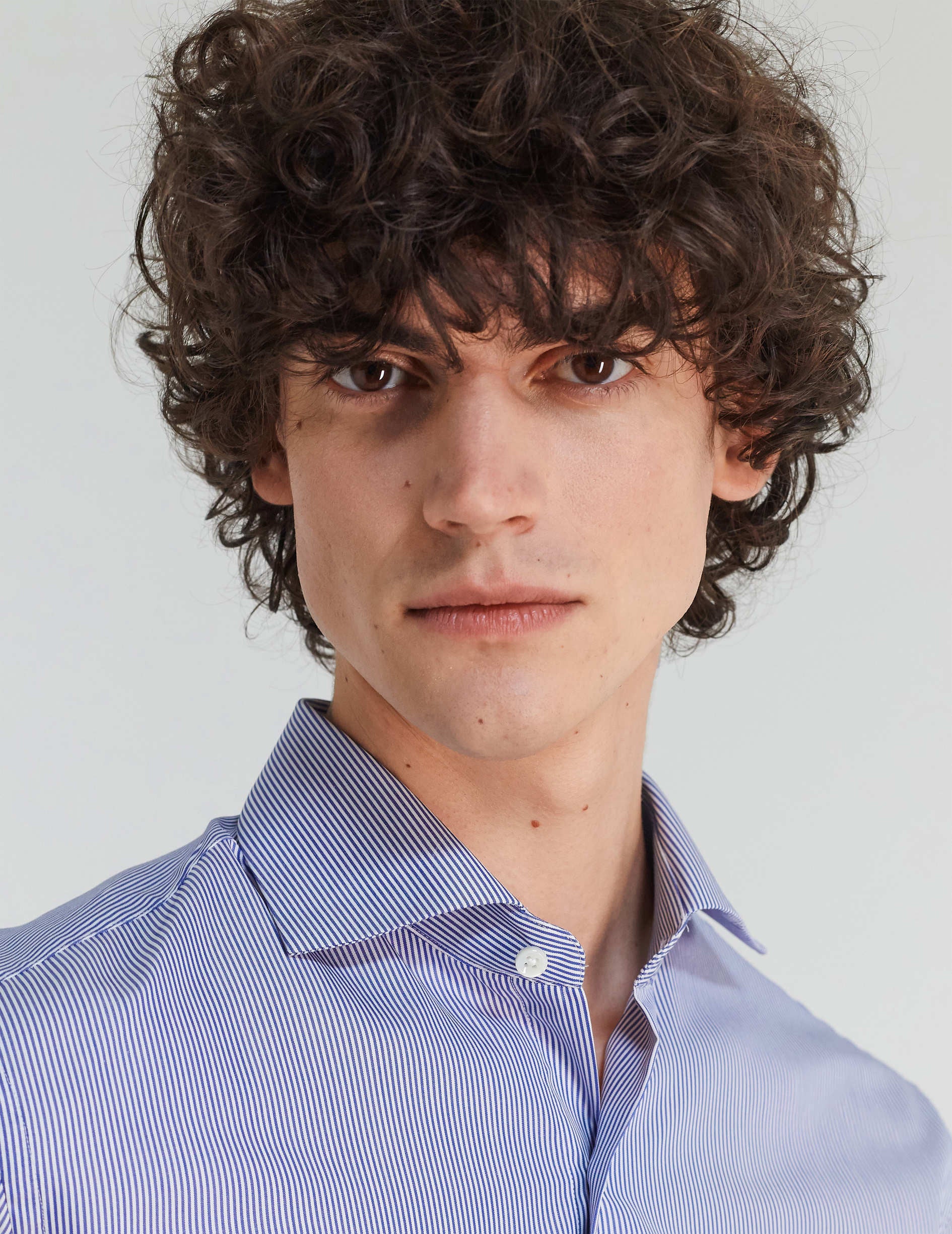 Chemise Semi-ajustée rayée bleu marine - Popeline - Col Italien