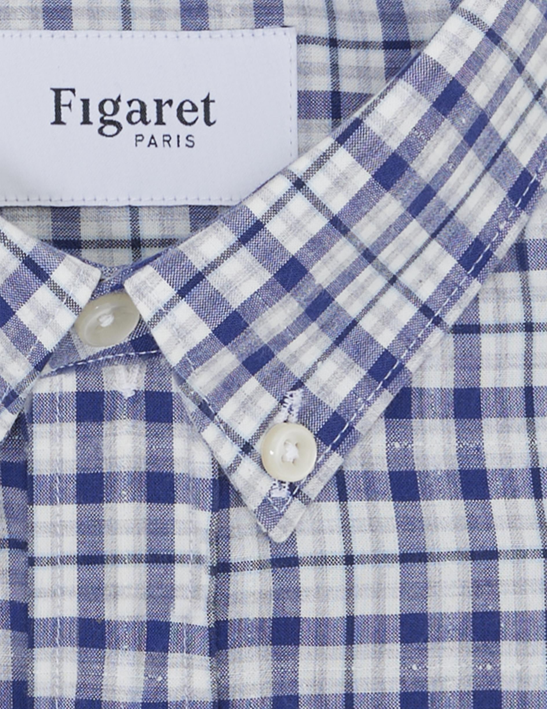 Gaspard shirt with blue checks - Poplin - American Collar