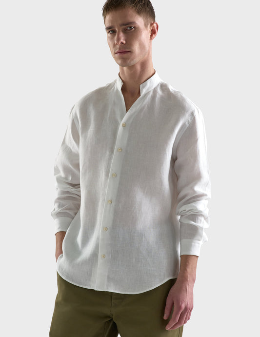 Carl white linen shirt - Linen - Open straight Collar