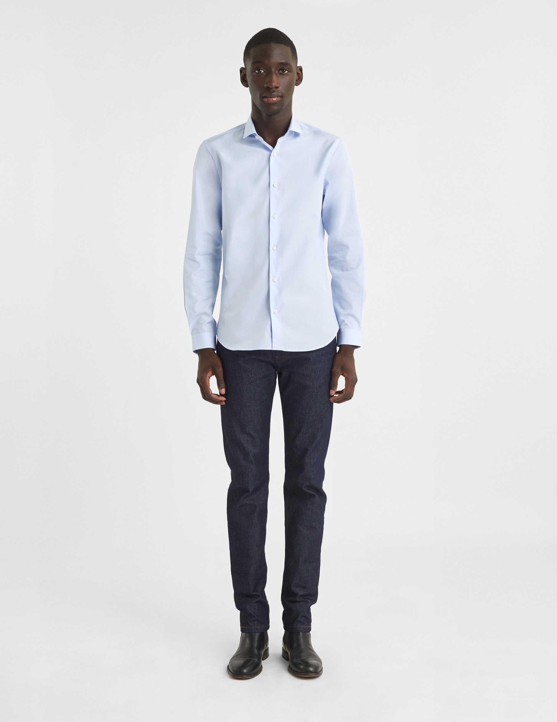 Chemise Ajustée bleue - Fil-à-fil - Col Fin