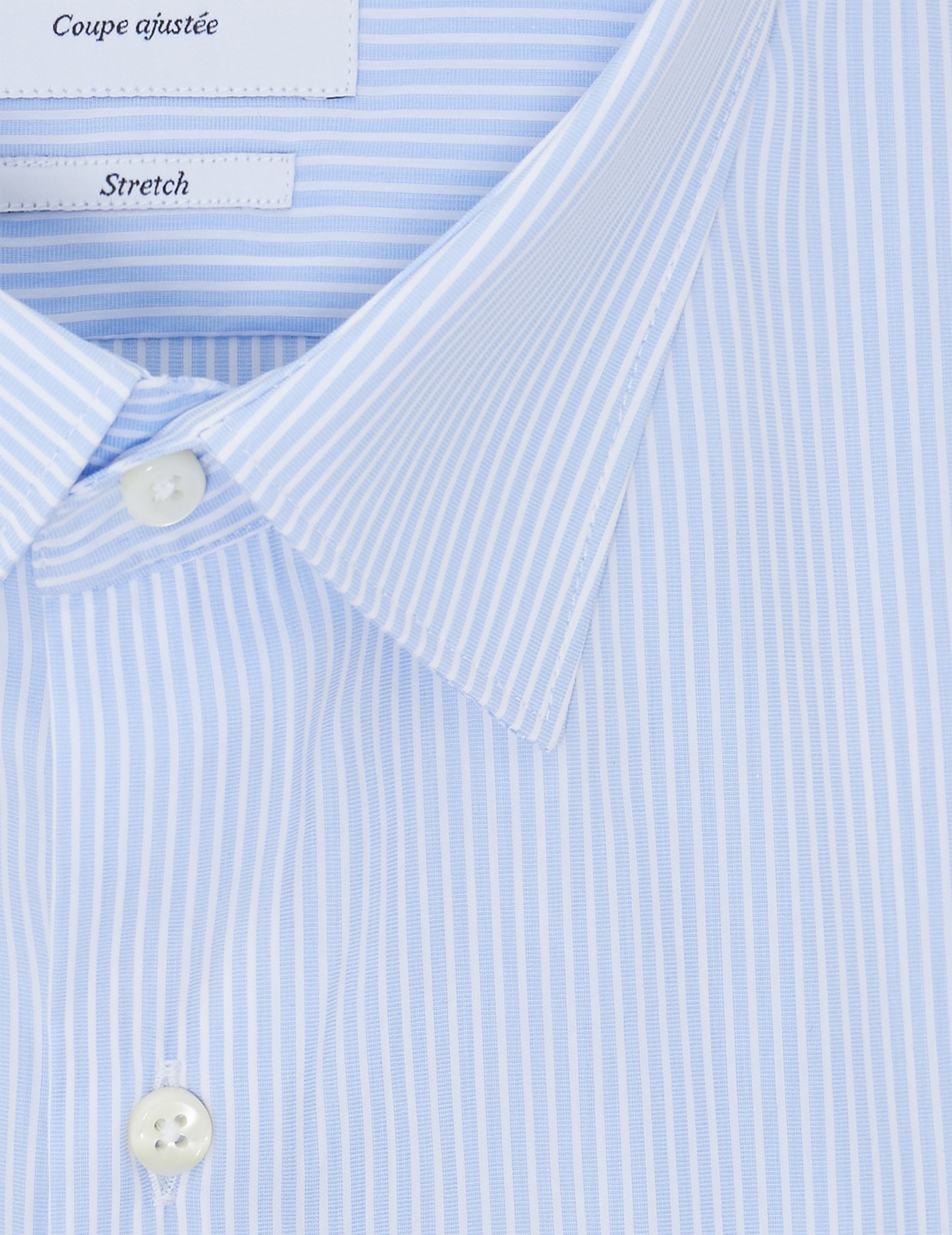 Fitted blue striped stretch shirt - Poplin - Figaret Collar