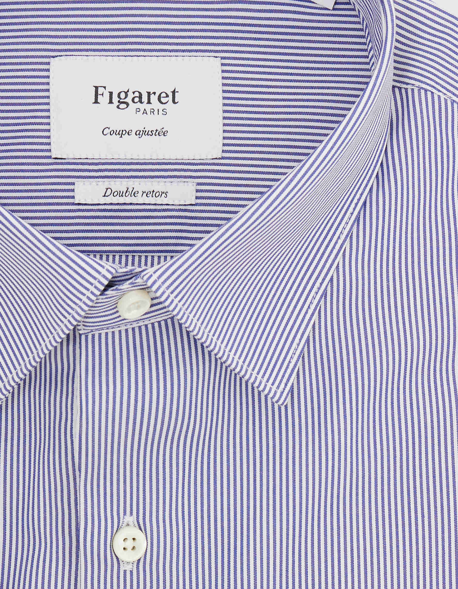 fitted Blue striped shirt - Poplin - Figaret Collar - Musketeers Cuffs