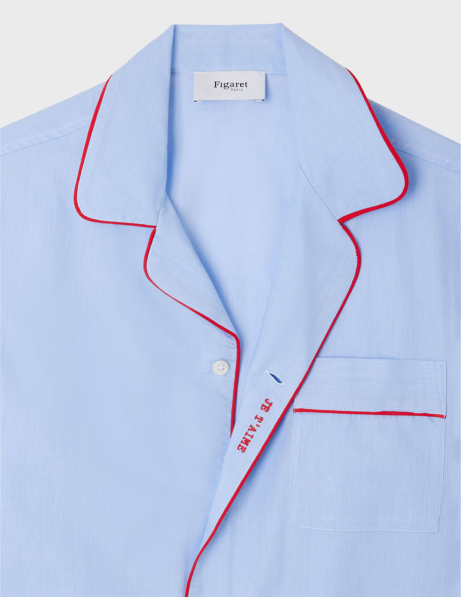 Pyjama Louis en popeline bleue brodé "Je t'aime"