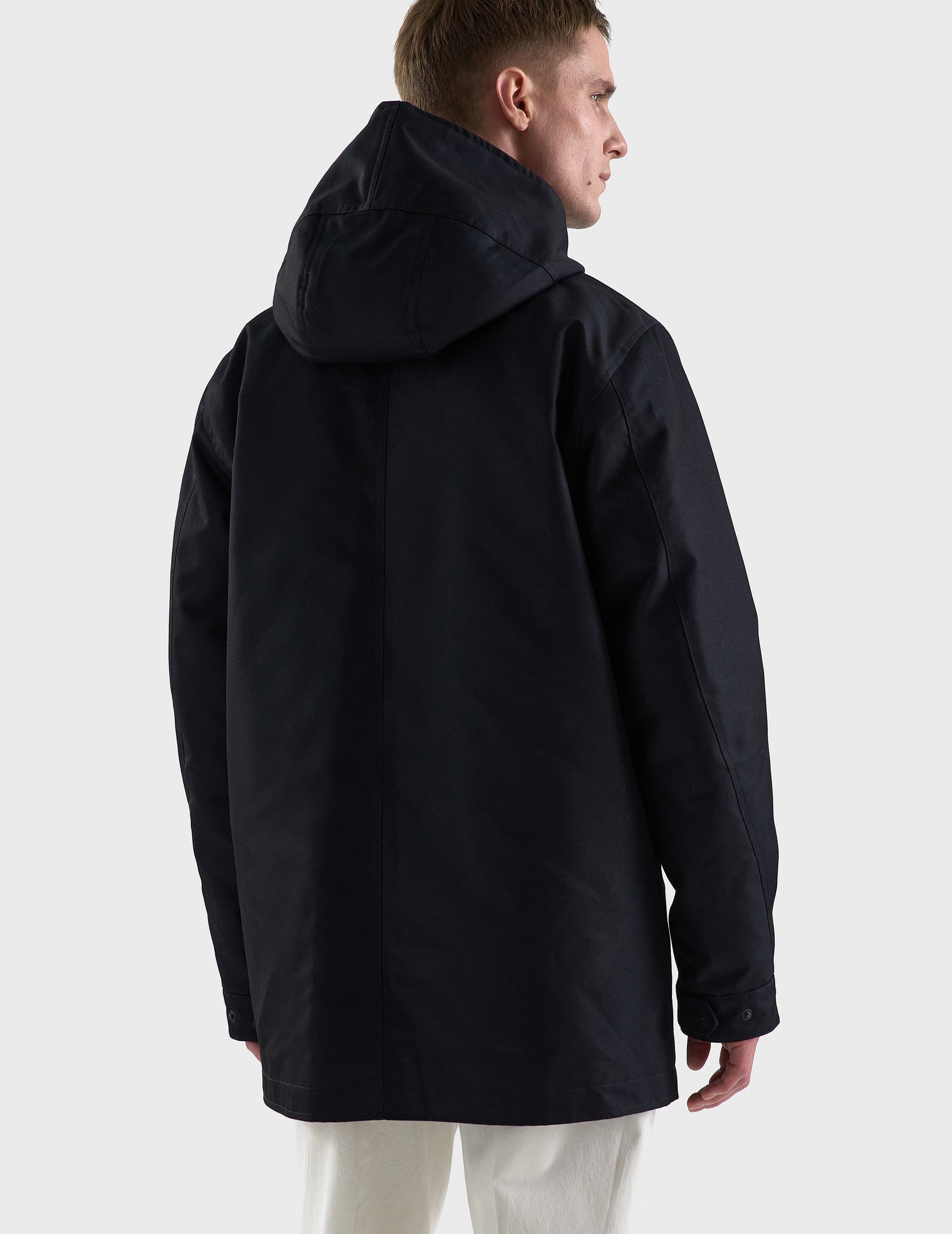 Denis hooded parka in navy twill