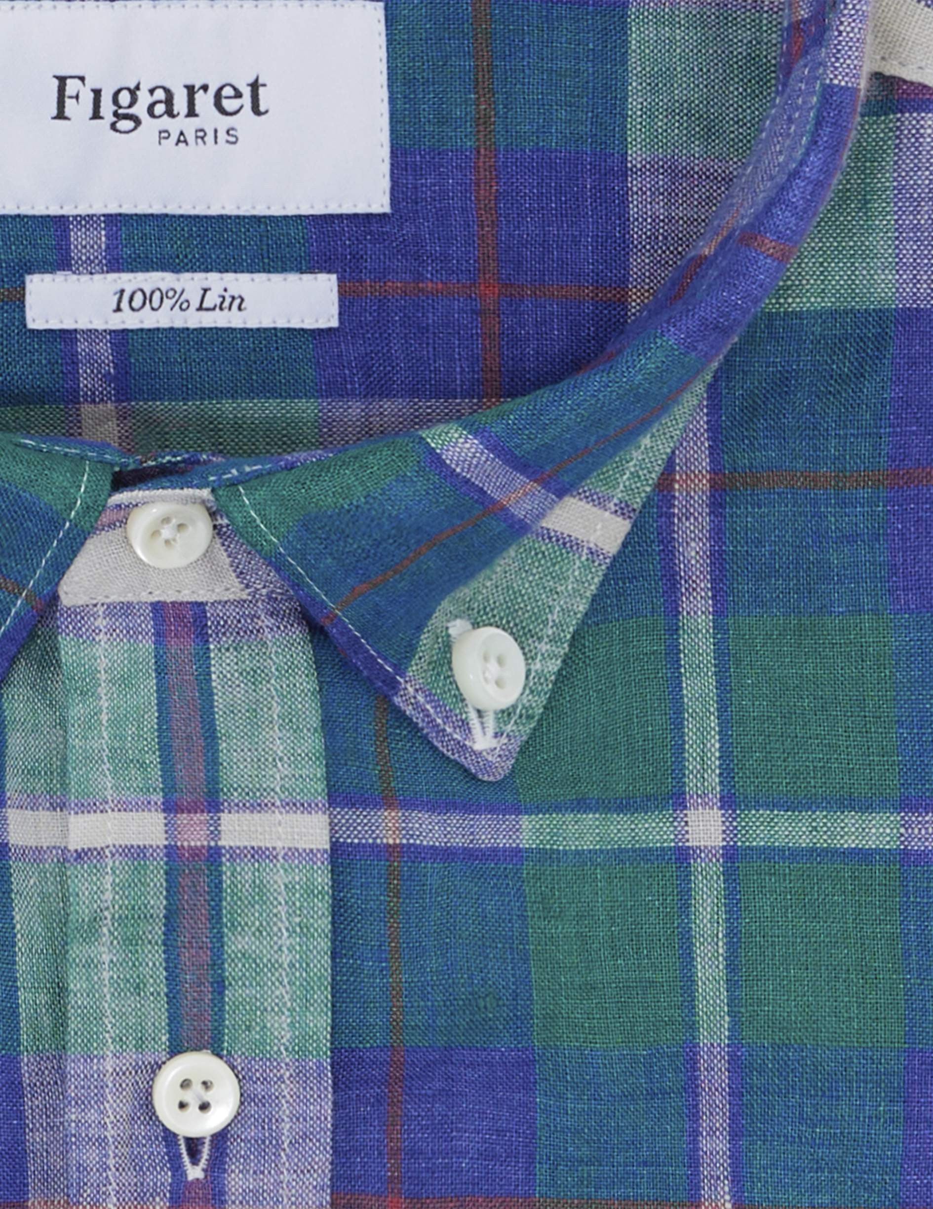 Gaspard linen shirt with blue checks - Linen - American Collar