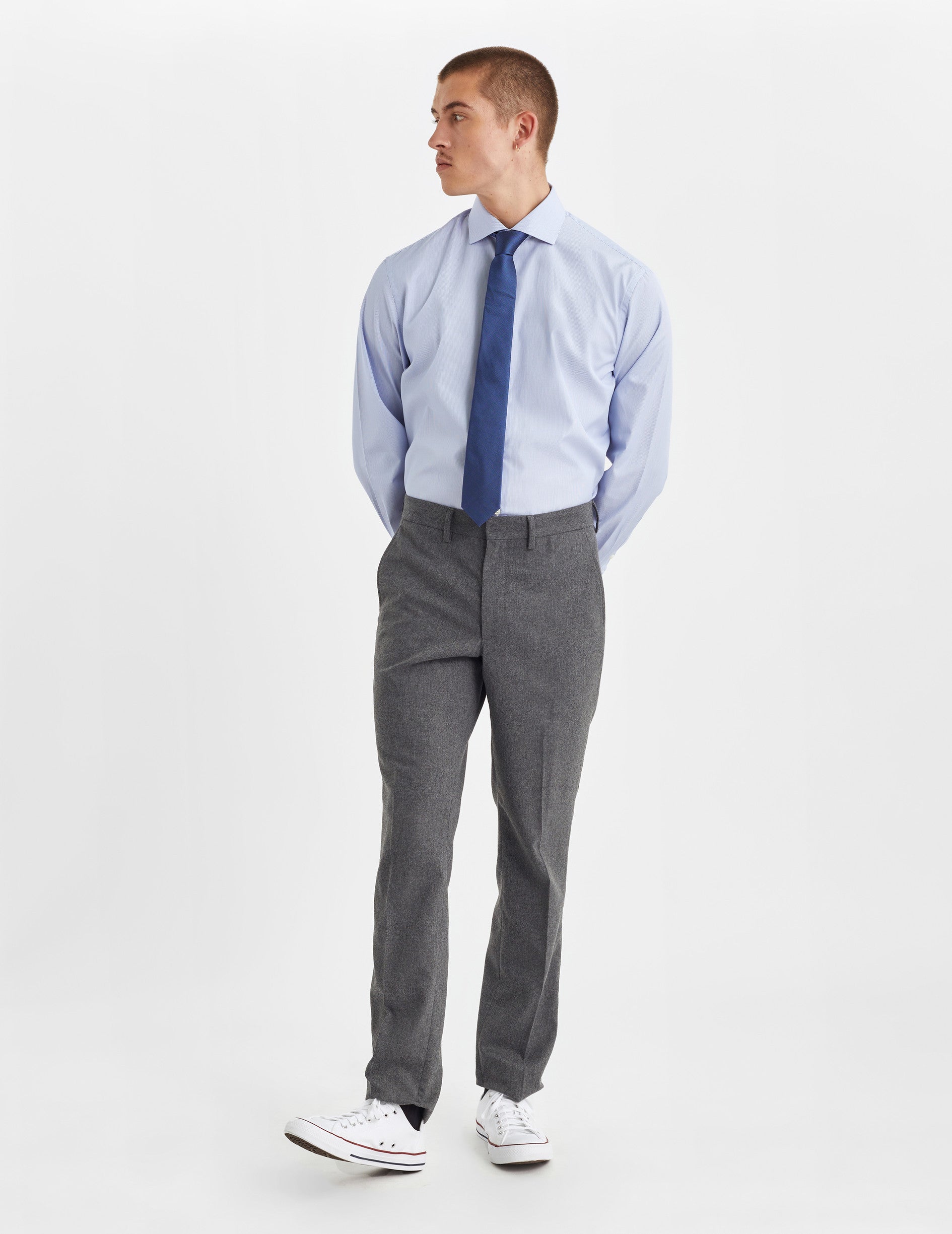 Chemise Classique rayée bleue - Popeline - Col Italien