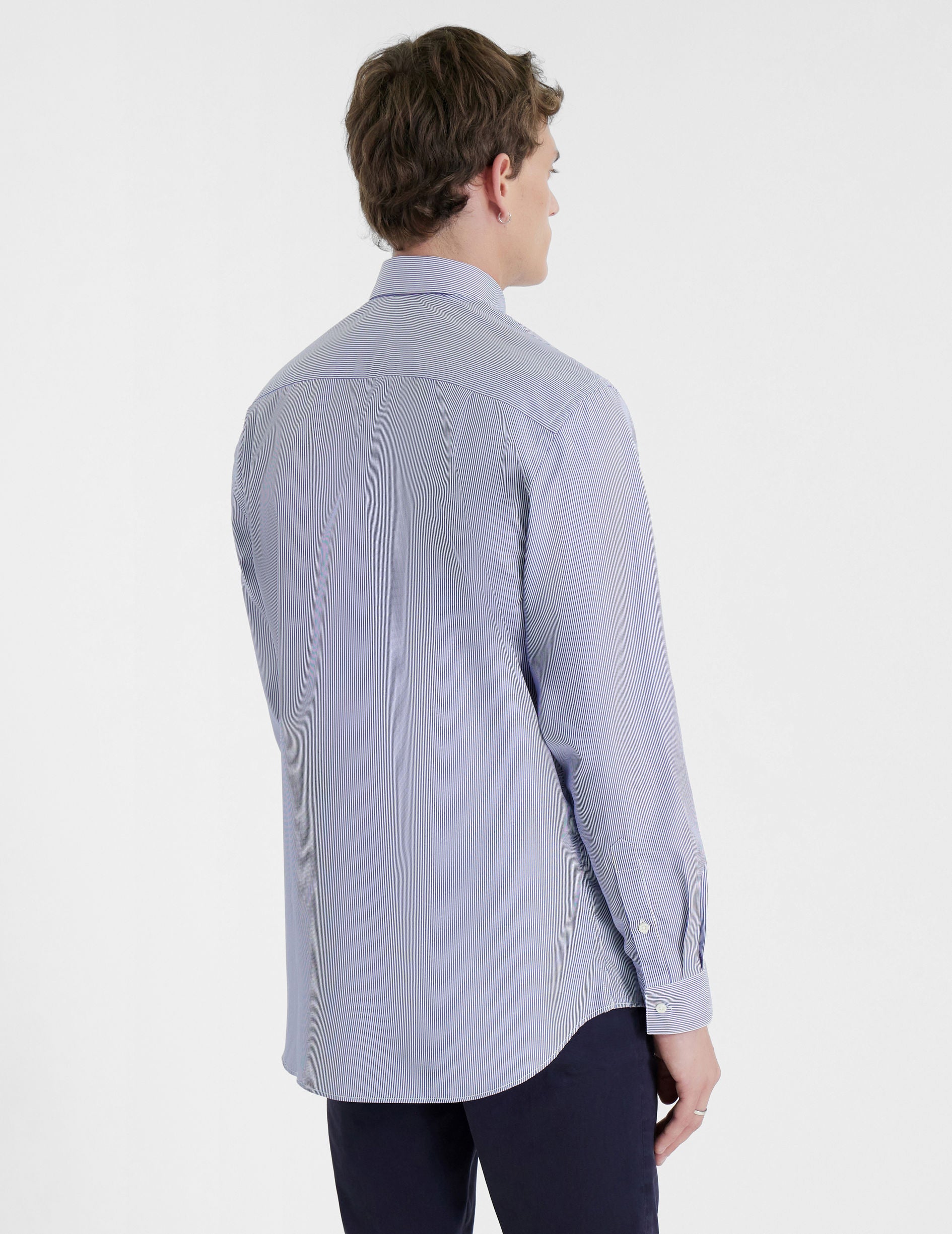 Chemise Classique rayée bleue - Popeline - Col Américain