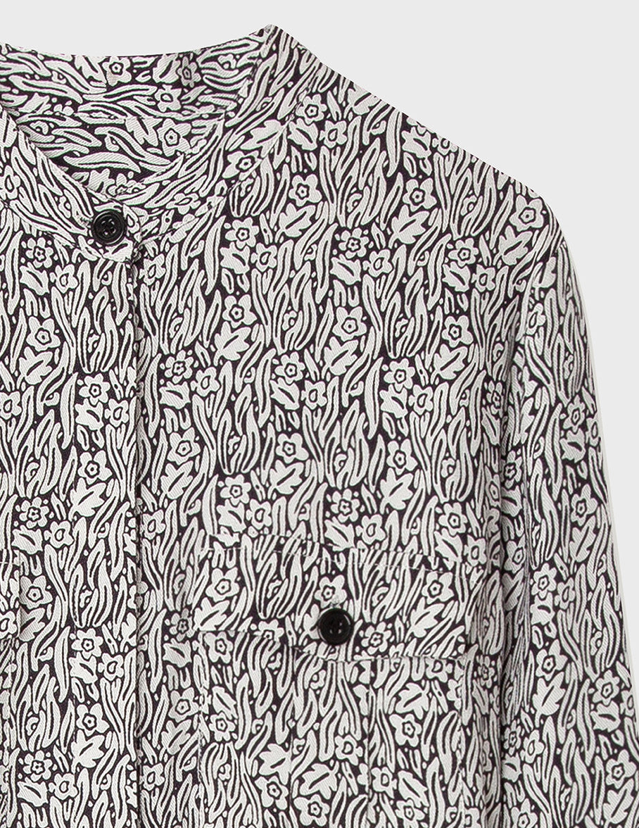 Ava dress in black and white printed viscose - Twill