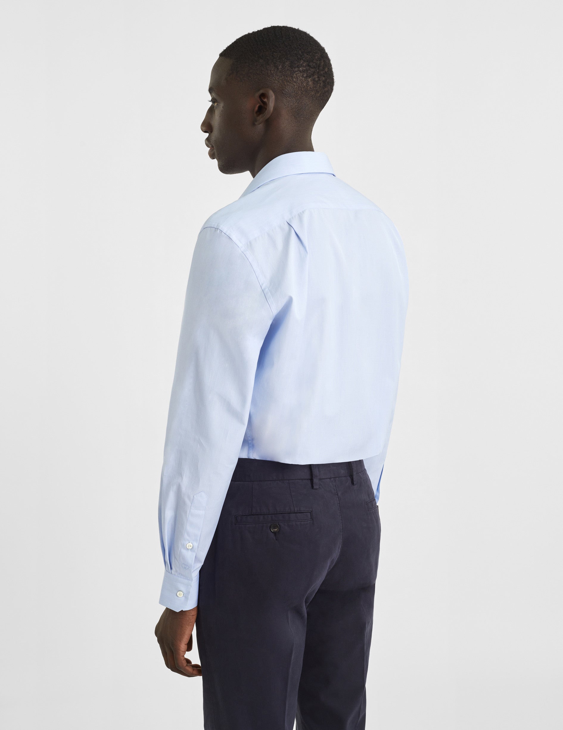 Chemise Classique rayée bleue - Popeline - Col Italien