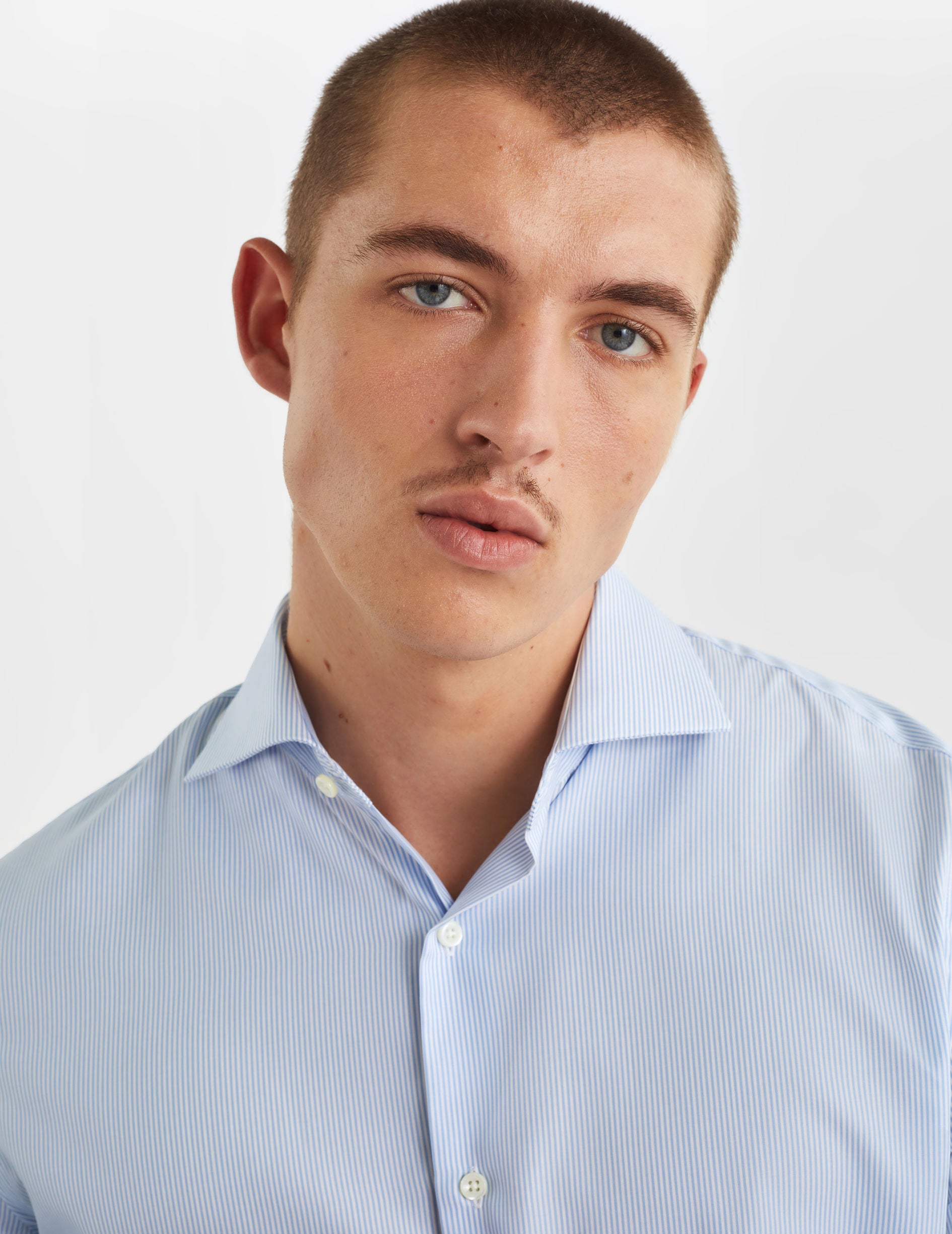 Chemise Ajustée rayée bleue - Popeline - Col Italien