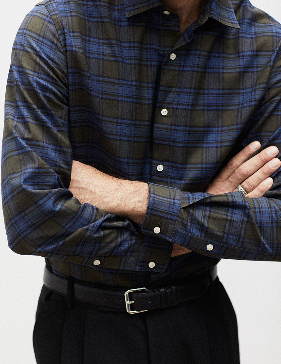 Auguste checkered khaki shirt - Oxford - French Collar