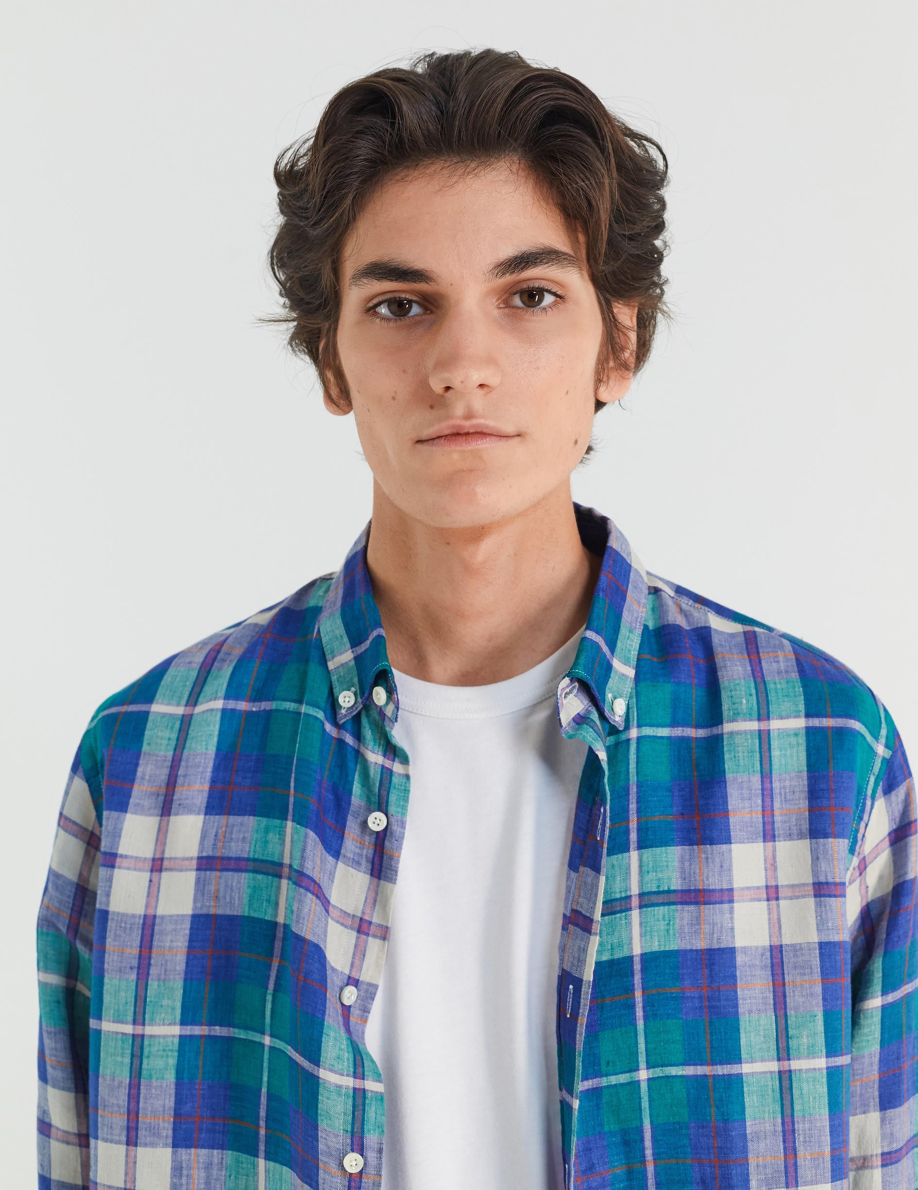 Gaspard linen shirt with blue checks - Linen - American Collar