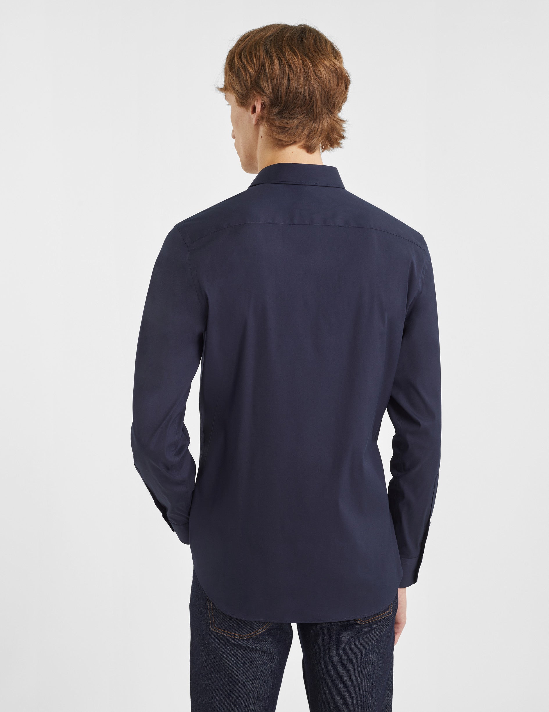 Chemise Ajustée stretch bleu marine - Popeline - Col Figaret