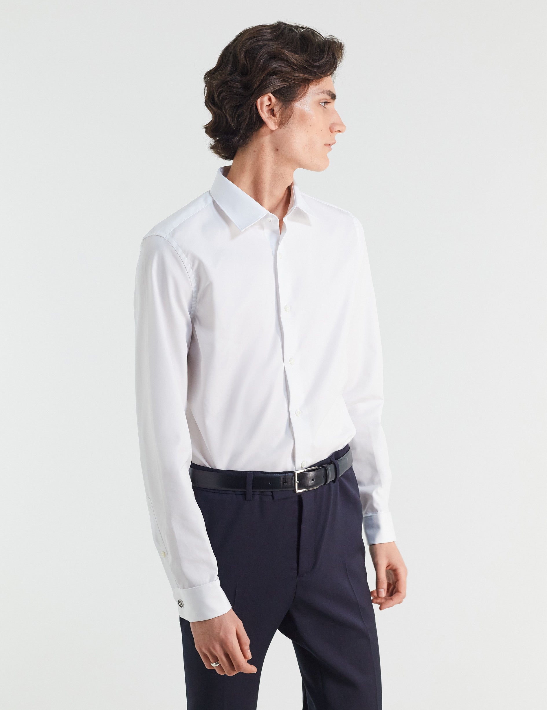 Chemise Ajustée stretch blanche - Popeline - Col Figaret