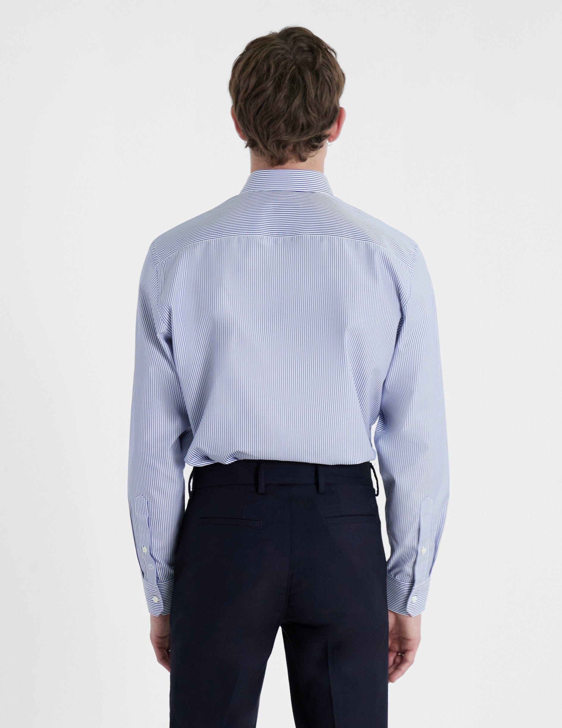 Chemise Semi-ajustée rayée bleue - Popeline - Col Figaret