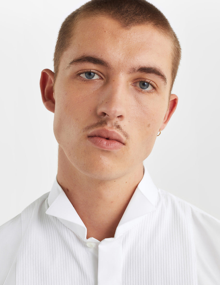 Chemise Semi-ajustée gorge cachée blanche - Popeline - Col Cassé - Poignets Mousquetaires