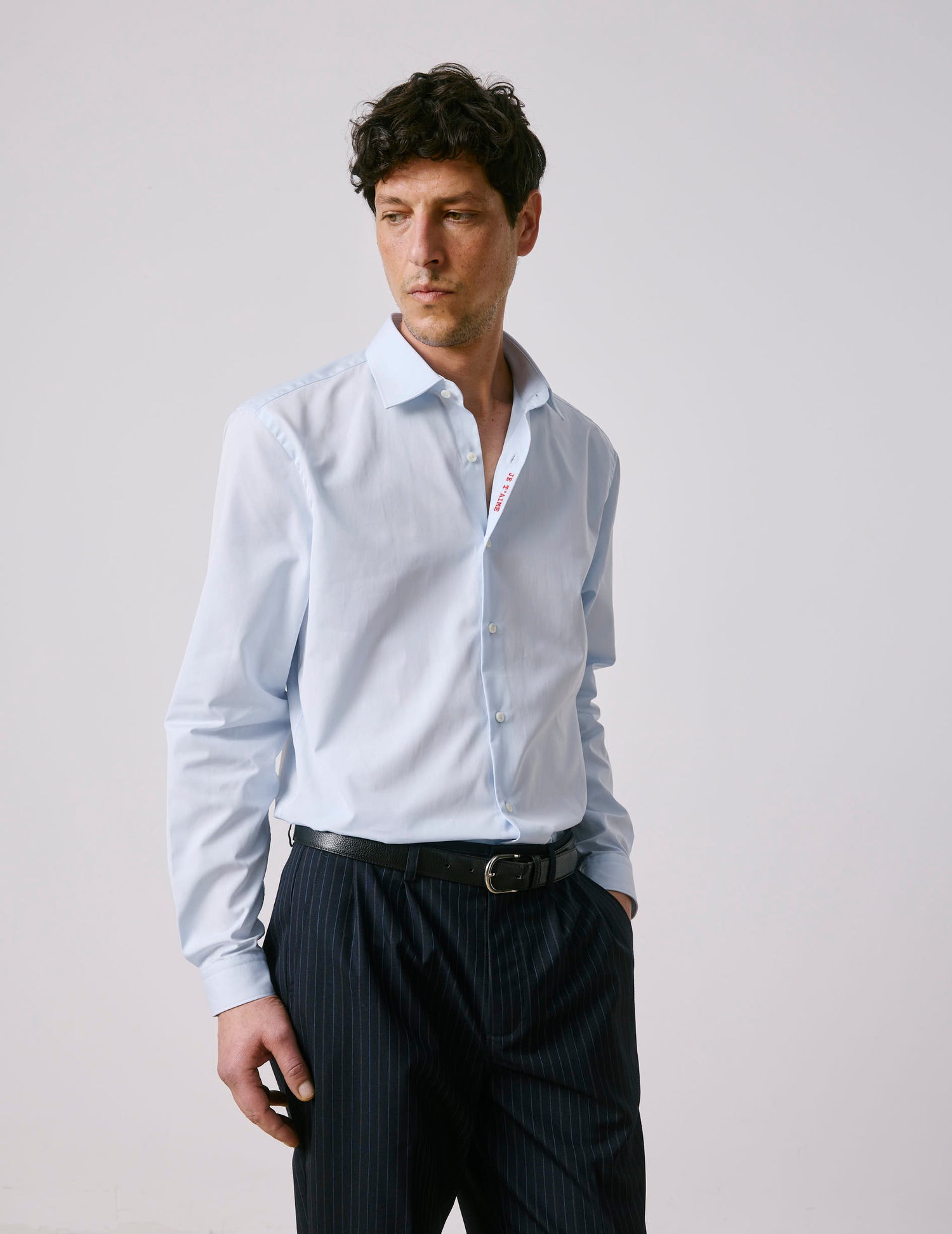 Chemise mixte "Je t'aime" bleue - Popeline - Col Figaret#3